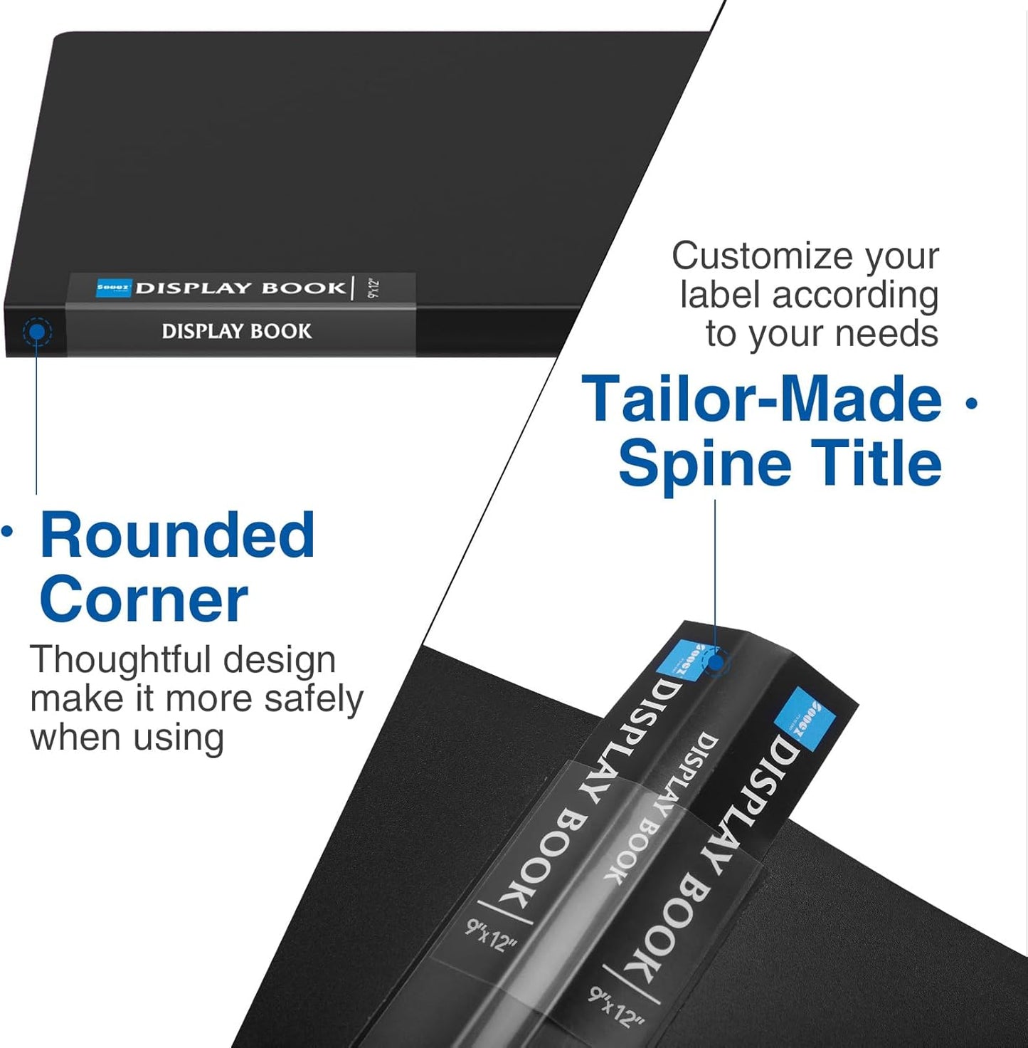 Sooez Art Portfolio 9x12, 24 Pockets with 24 Black Paper, Binder with Plastic Sleeves, Display 48 Pages, Presentation Book for Artwork, Folders Binder for Office School