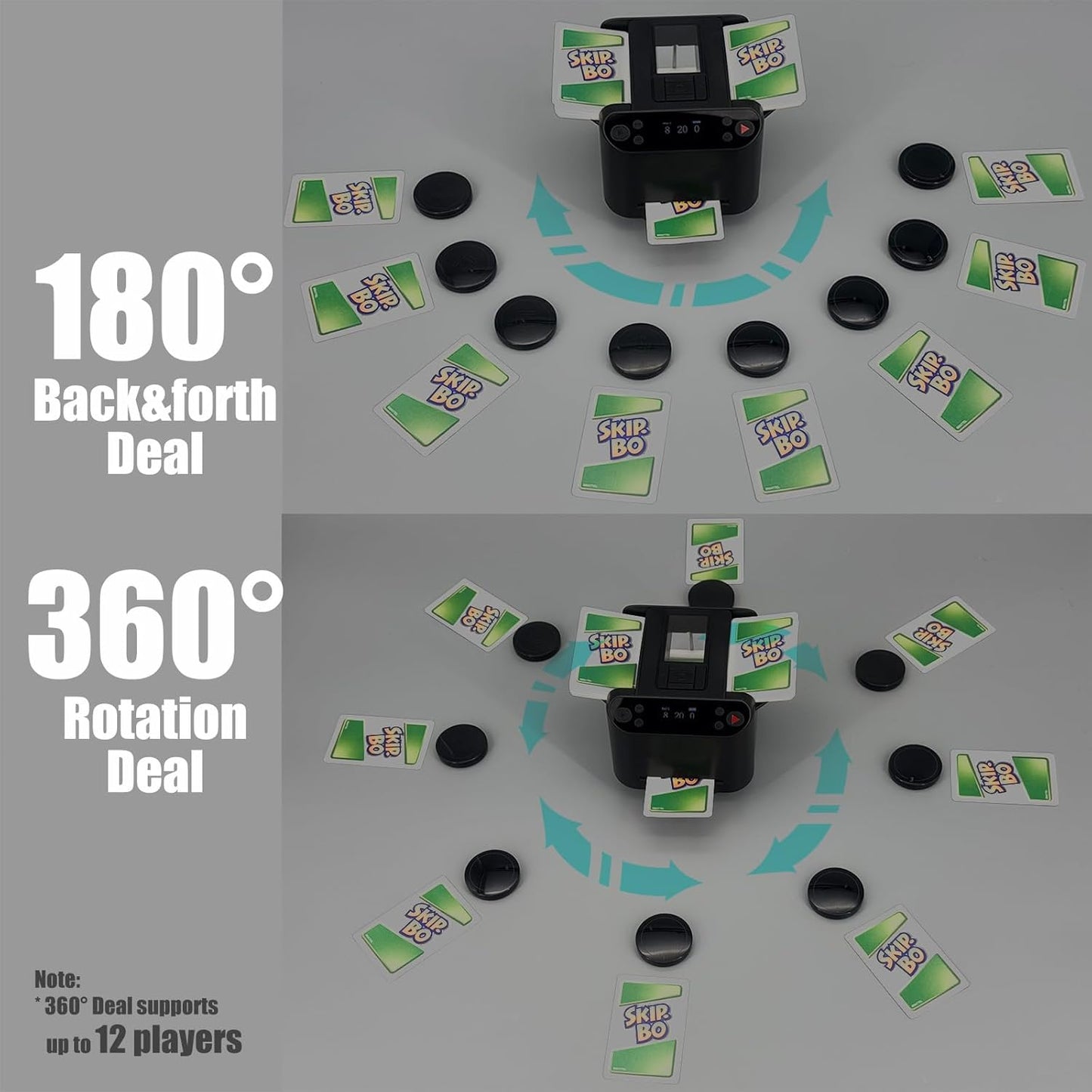2025 New Smart 2-in-1 Automatic Card Shuffler and Dealer,Programmable Card Dealer,Card Shuffler 2 Deck,360° Rotation,Ultra Quiet,Rechargeable,Support 12 Players,with 4 Wireless Buttons (Jet Black)