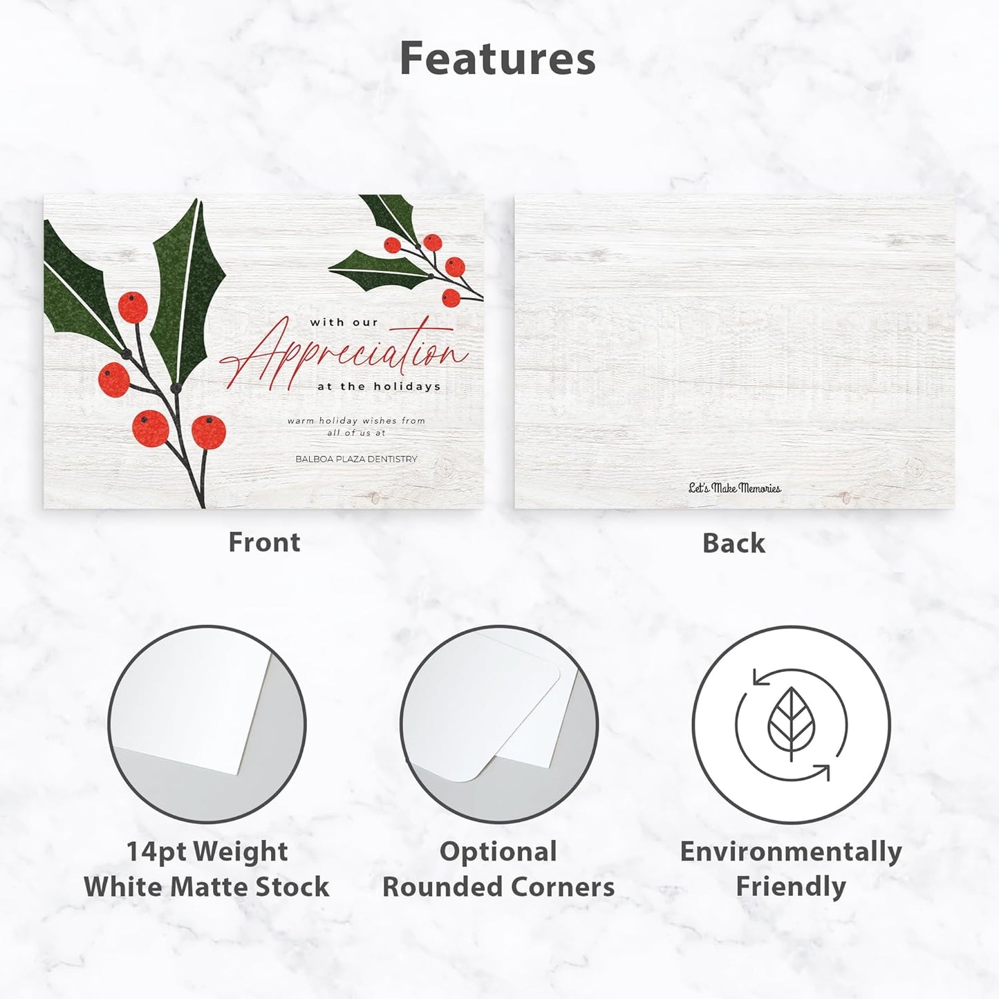 Let's Make Memories Personalized Business Christmas Cards with Envelopes - Premium Quality - 5x7-2025 Holiday Cards & White Envelopes - Holly Gratitude - 15 ct