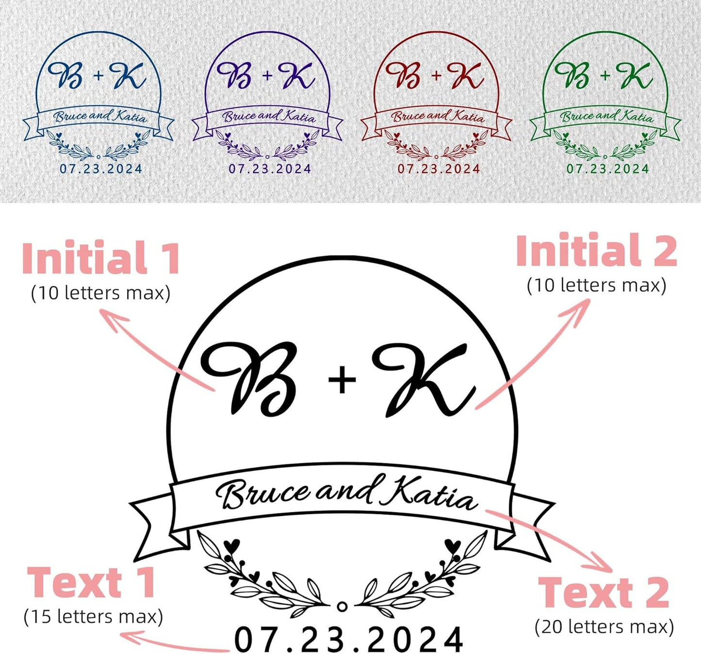 Personalized Wedding Embosser Stamp， Custom Book Business Card Paper Document Notebook, Self Inking Stamp，Book Lover Gifts，Christmas Gifts (Style06)