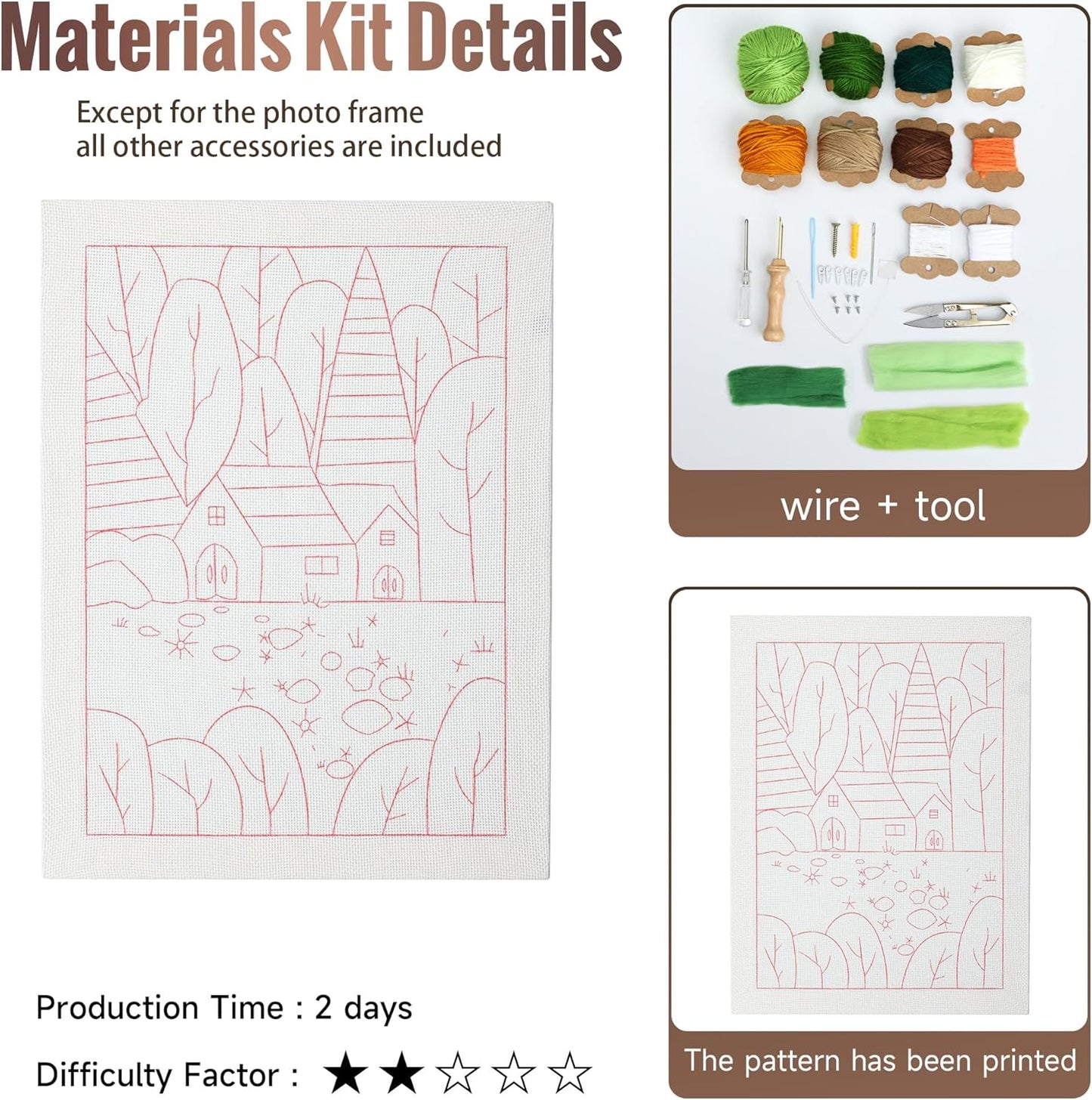 clberni Punch Needle Kit Adults Beginner, Large Punch Needle Embroidery kit 11.8 X 15.8 inches, Crafts for Adults (Forest Without Photo Frame)