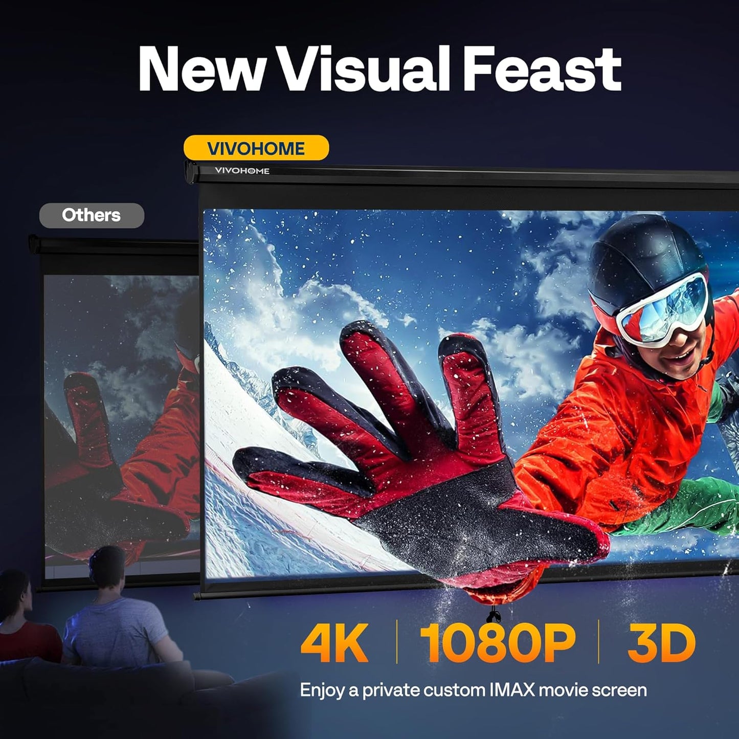 VIVOHOME Projector Screen Pull Down, 1:1 120 Inch Retractable Projection Screen, HD 4K Manual Pull Movie Screen for Home Theater, Cinema, Office (84x84 Inch Black)