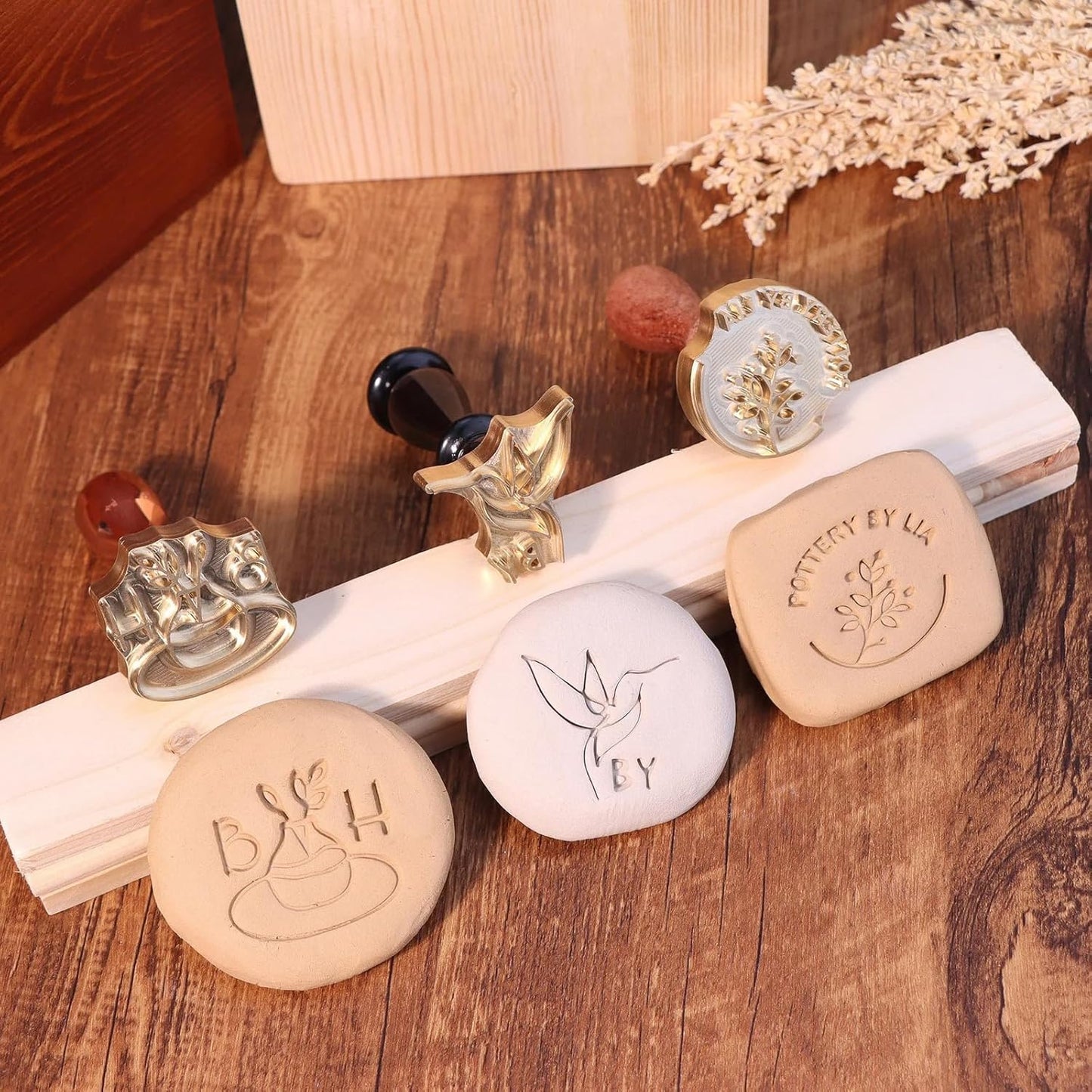 KAINSY Custom Pottery Stamp, Personalized Letter Stamp for Clay with Own Design, Create Unique Imprints in Pottery, Potters Gift, Polymer Clay Tools (2.5Inches)