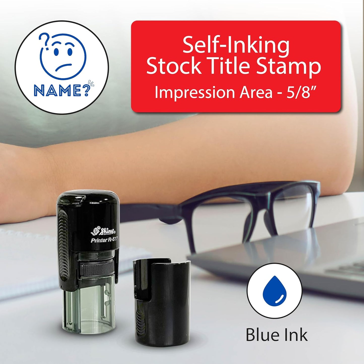 Shiny No Name Teacher Stamp, Round Self Inking Stamp for Classroom, Blue Ink