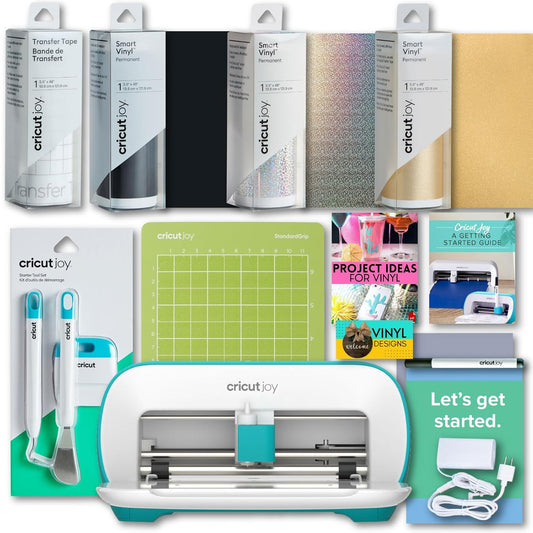 Cricut Joy Machine with Smart Vinyl Rolls, Standard Grip Cutting Mat and Joy Tool Set Bundle - Starter Kit for Stickers and Decals, Cutting Machine Set for DIY Cards, Home Decor and Craft Projects