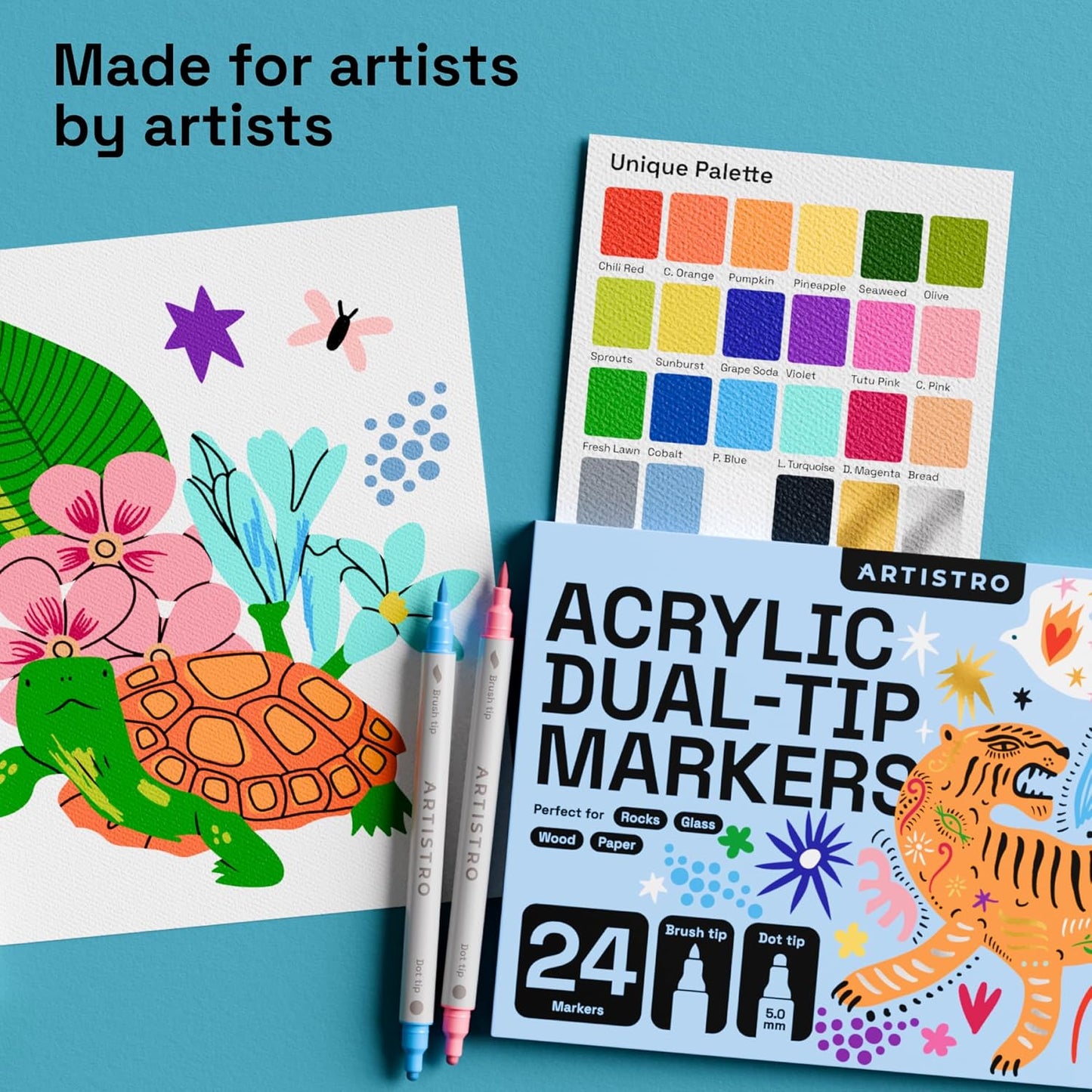 ARTISTRO 24 Wine Glass Acrylic Paint Markers - Washable Non-Toxic Dual Tip Acrylic Paint Pens for Car Window, Mirror, Ceramic