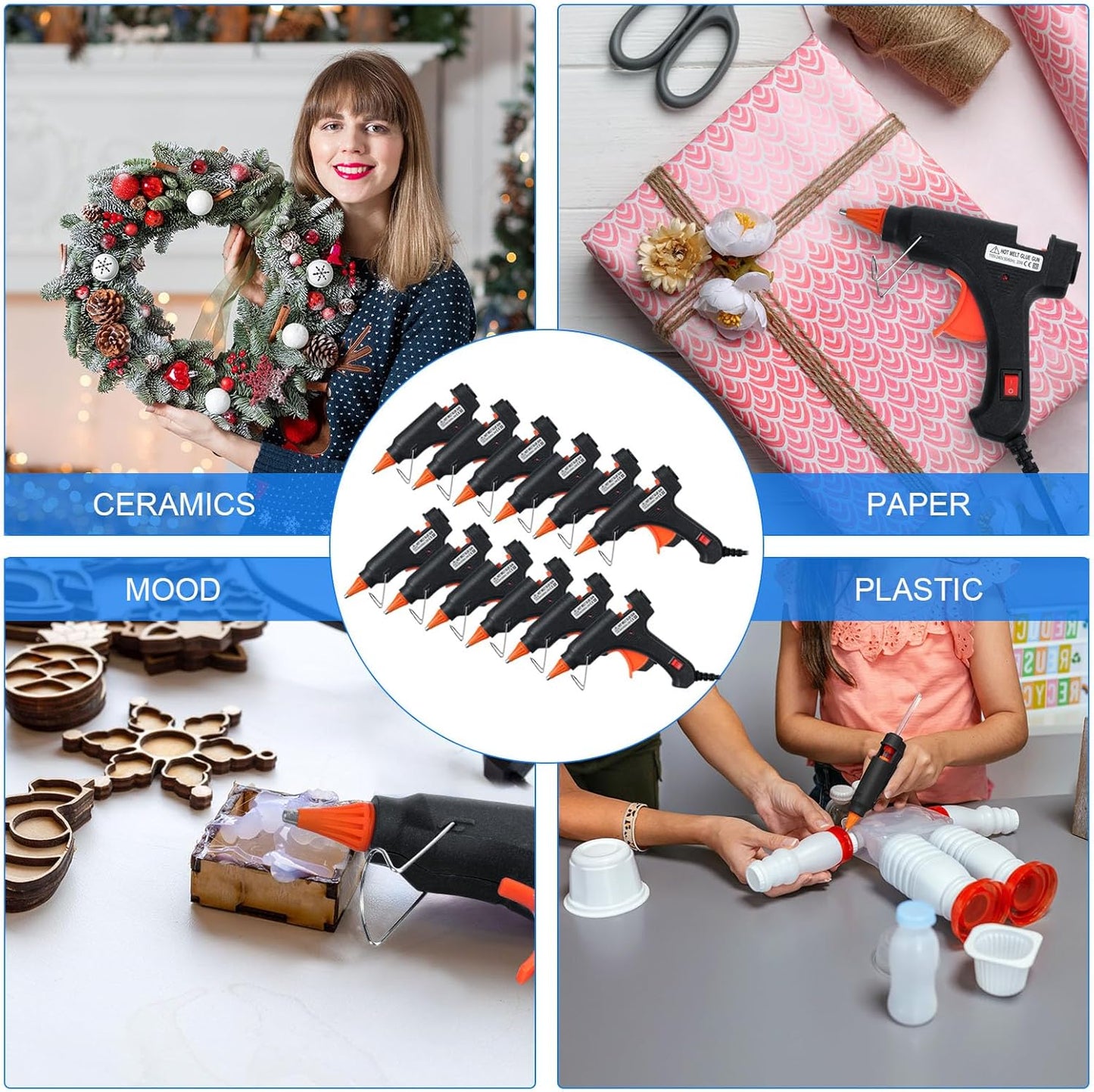 Zhengmy 12 Pcs Mini Glue Gun Crafts Hot Melt Guns Low Temp Glue with Burn Protection Fast Preheating and Easy Squeeze Trigger for School DIY Arts Class Projects Home Quick Repairs, 20 W (Black)