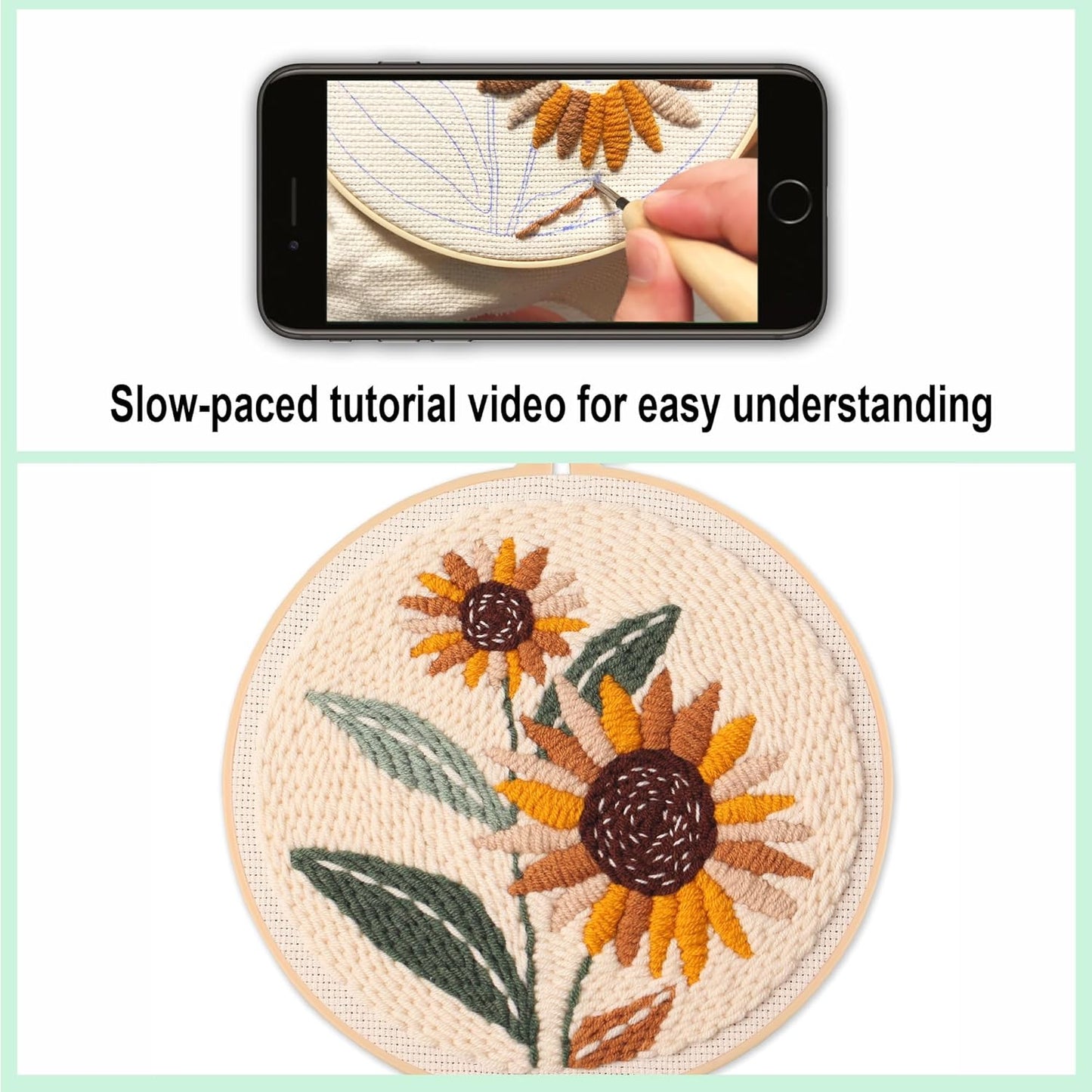 Myfelicity Punch Needle kit,Punch Needle Embroidery Kit - DIY Sunflower Design Starter Set with Threads, Fabric, Perfect for Handmade Crafts & Home Decor.