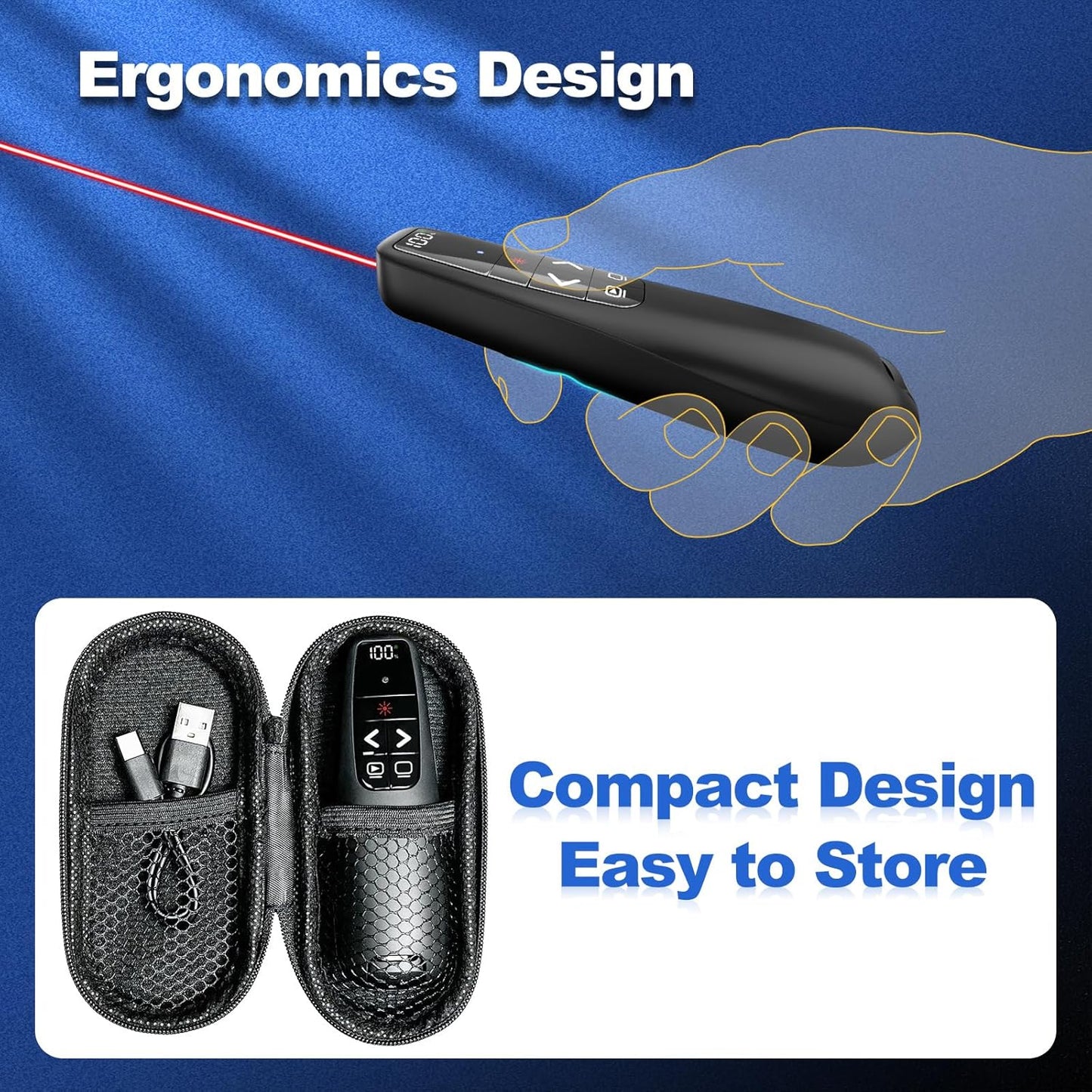 (2 Units) Rechargeable Presentation Clicker with Case, Power Digital Display Wireless Presenter Remote, Red Light Pointer Computer PowerPoint Clickers for Mac Laptop, Slideshow Google Slide Advancer