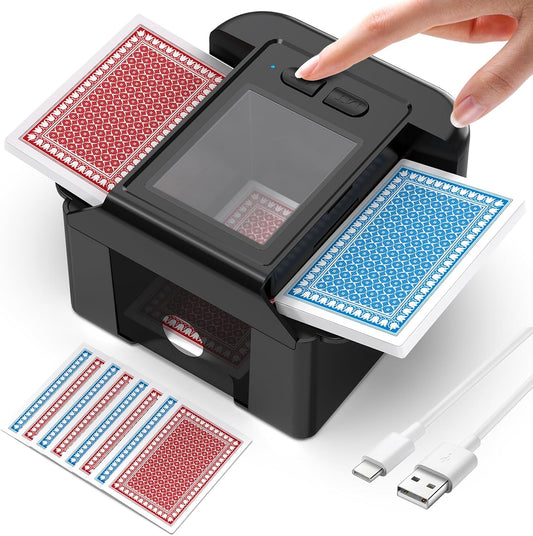 ShinePick Automatic Card Shuffler, Electric Shuffling Machine with 2000mAh Rechargeable Battery, Low Noise Card Shuffler - Automatic and Manual Mode for Poker, Phase 10, UNO, Skip-Bo