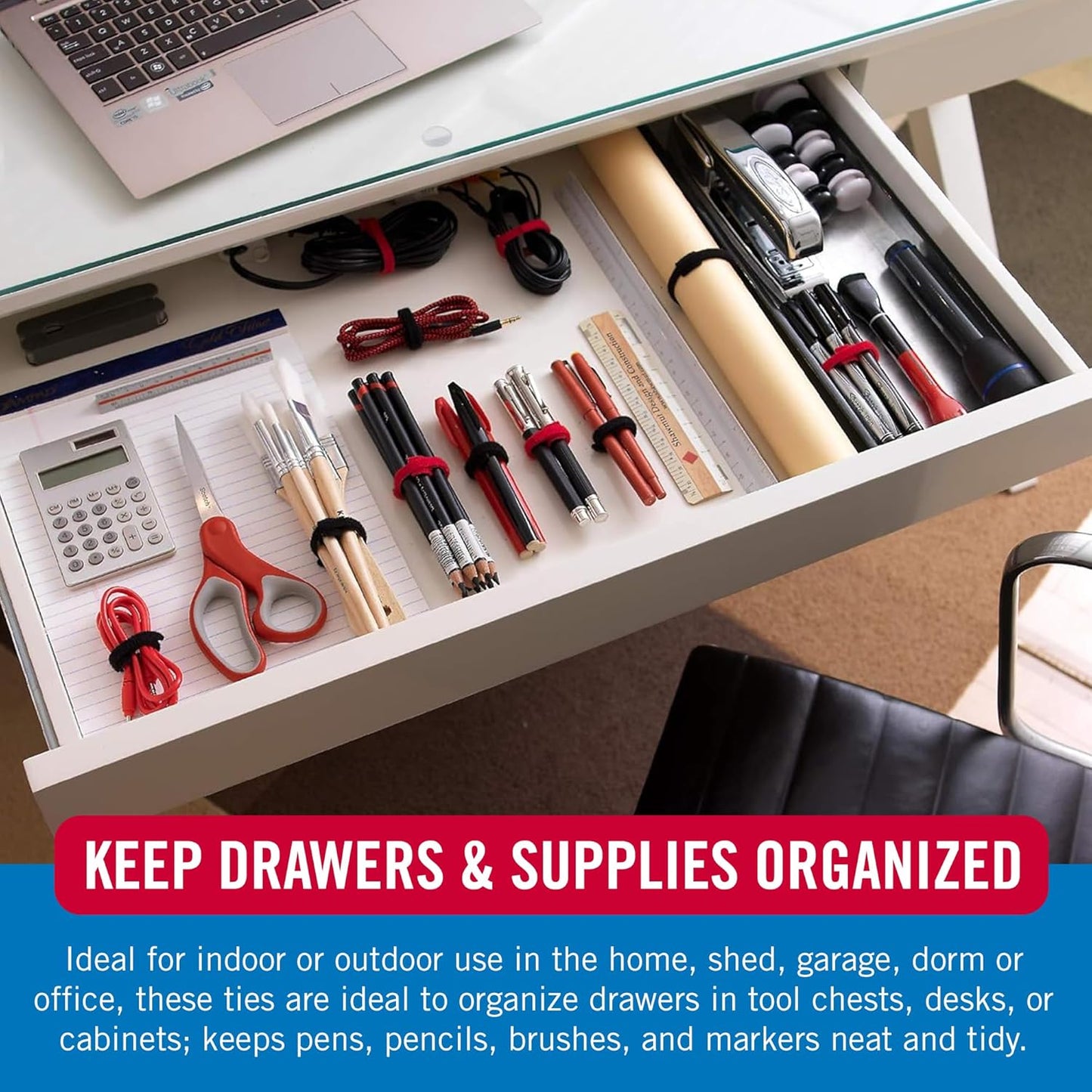 VELCRO Brand 150pk Cable Ties Value Pack | Replace Zip Ties with Reusable Straps, Reduce Waste | For Wire Management and Cord Organizer | 8 x 1/2" Thin Pre-Cut Design, Black and Gray