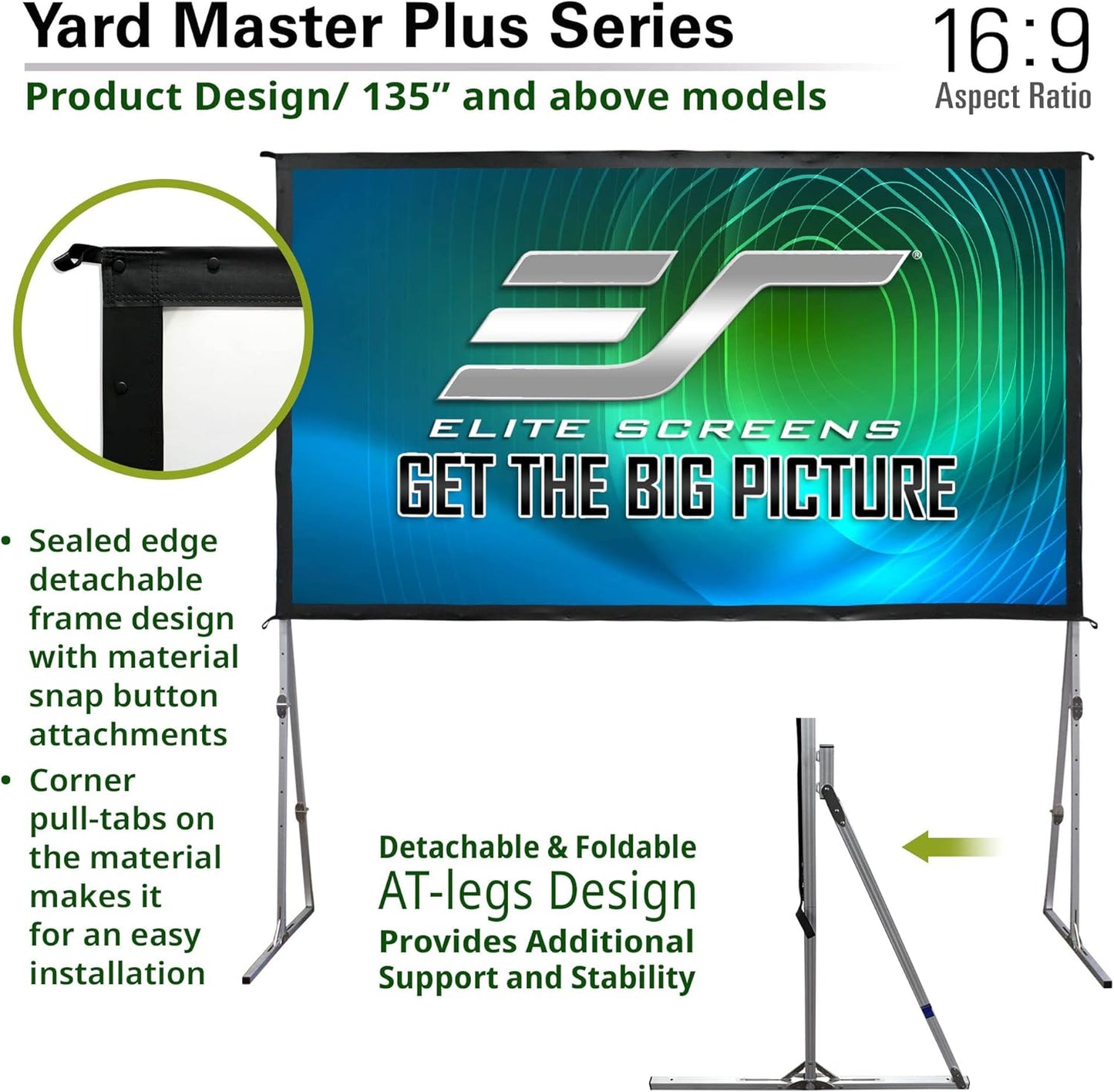 Elite Screens Yard Master Plus, 200-INCH 16:9 Height Setting Adjustable Portable Projector Screen, 4K HD Outdoor Indoor Movie Theater Front Projection, US Based Company 2-YEAR WARRANTY, OMS200H2PLUS