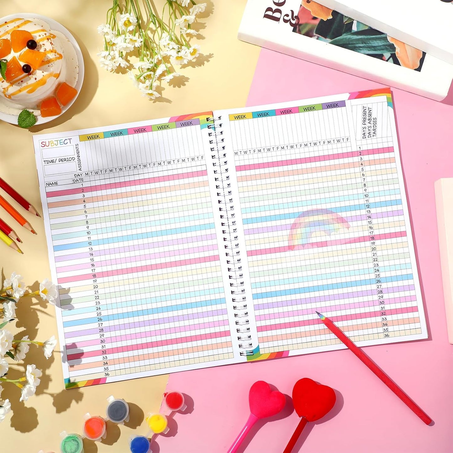 Teacher Record Book Teacher Grade Books 2025-2026 Spiral Bound Record Class Grade Book Office Favors Gift for Classroom Attendance Supplies Decoration Double Sided(Color Rainbow)