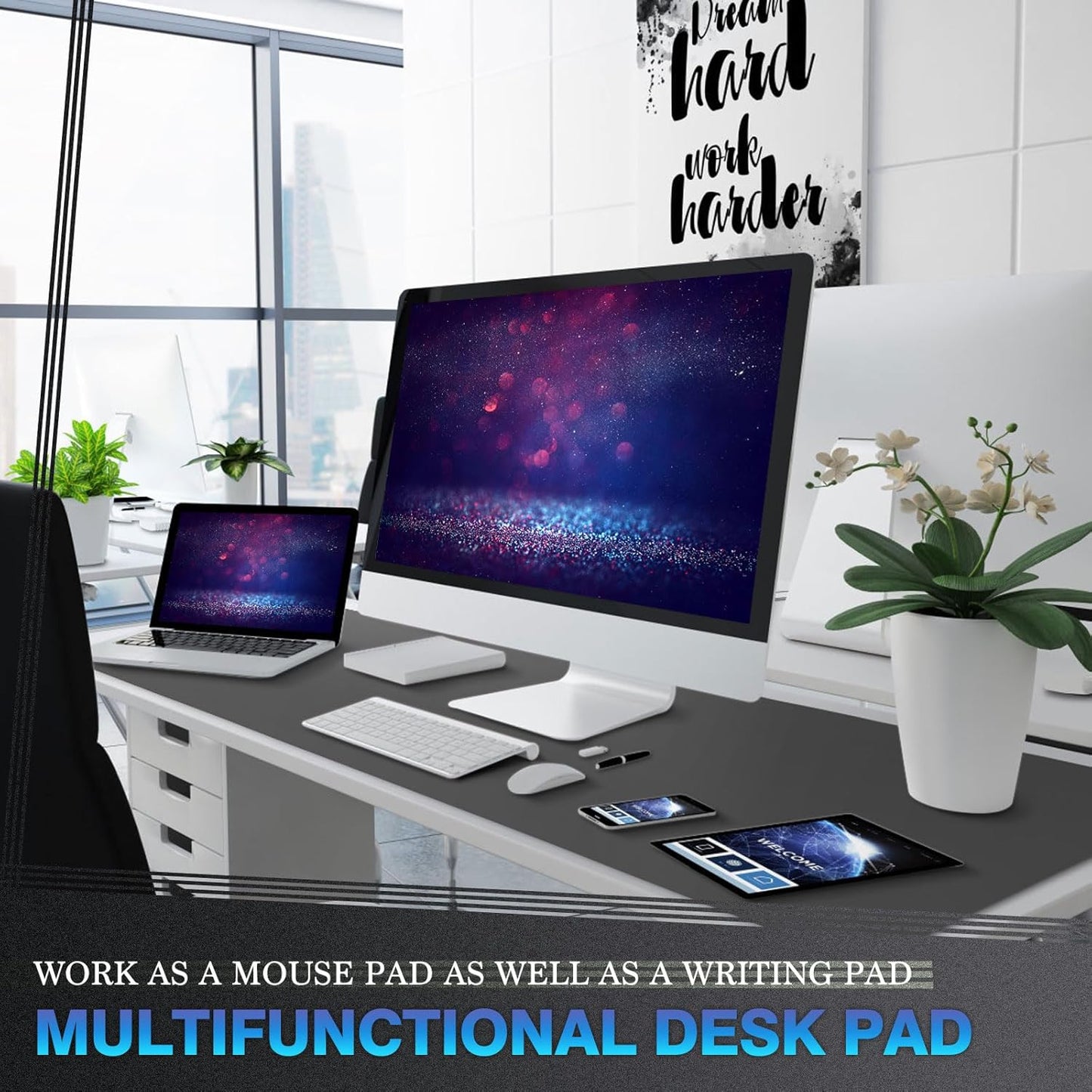 K KNODEL Large Office Leather Desk Mat, Mouse and Keyboard Pad, Computer and Laptop Mat, Desktop Protector and Cover, Writing Pad and Blotter (47.2"x17", Dark Gray)