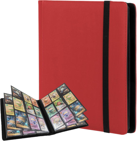 Trading Card Binder 9 Pocket, Fvxldcz PU Cover Card Collection Binder 540 Cards Sleek Side-Loading Card Album, Sturdy Card Collection Folder for TCG, MTG, Yugioh, Sport Cards (Red-2)