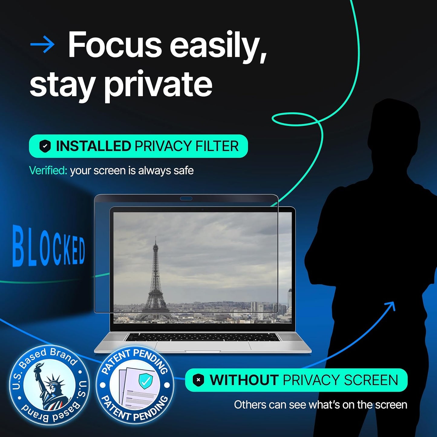 Magnetic Privacy Screen Compatible with MacBook Pro 13" 2016, 2017, 2018, 2019, 2020, 2021, 2022, 2023, M1, M2 Anti-Blue Light Laptop Screen Protector Filter Blue Light Blocking Filter