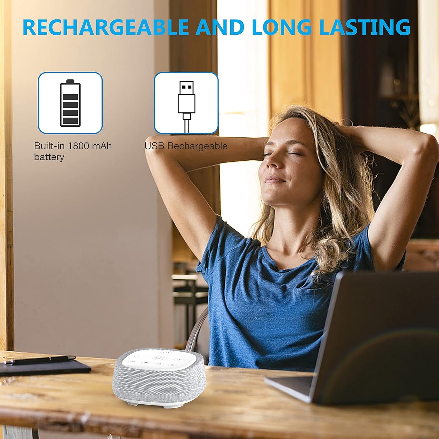 Rechargeable White Noise Machine with 28 Smoothing Sounds, Portable Sound Machine for Baby Kids Adult Sleeping, Auto-Off Timer, 32 levles of Volume Noise Machine Therapy for Home, Office, Travel