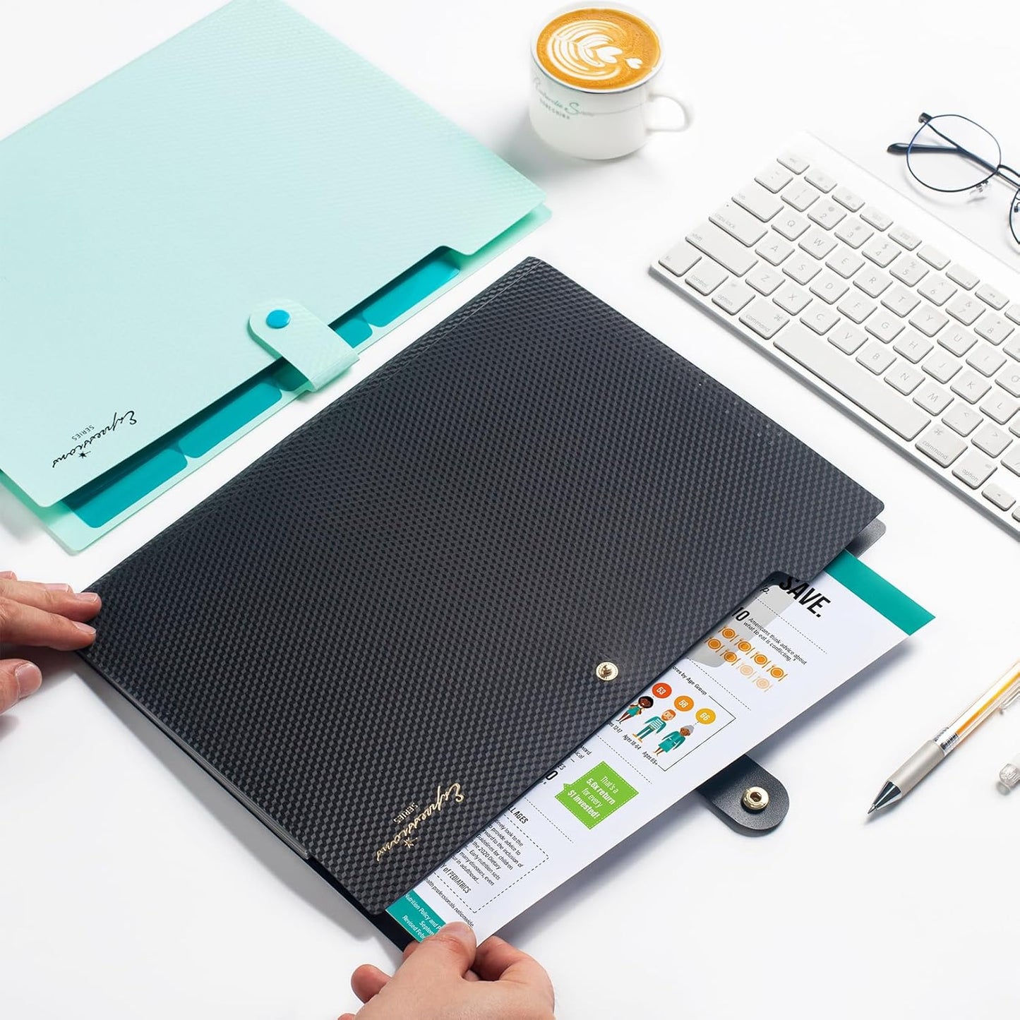 Sooez Expanding File Folder, Letter Size Accordion File Organizer, 5 Pocket Folders for Documents, Cute Folder with Labels, Portable Paper Organizer for School Office Supplies, A4 Size, Pink