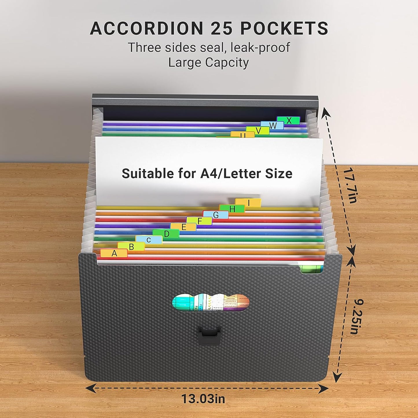 Expanding File Folders,Accordion File Organizer,25 Pockets Expandable File Folder with Plastic Handle,Portable Filing Box,Monthly Bill Receipt Paper and Document Organizer,Colored Tabs,A4/Letter Size