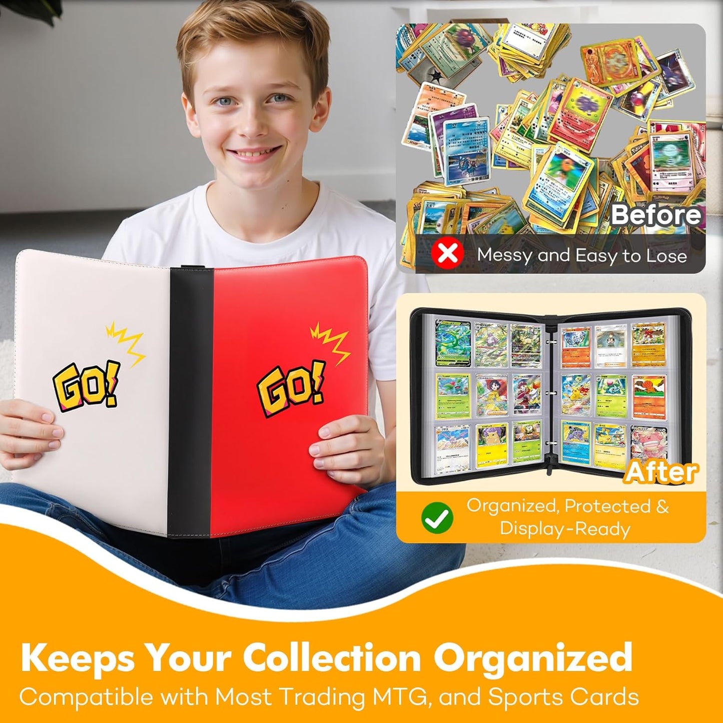 1080-Card Binder – 9-Pocket Trading Card Album with 60 Removable Double-Sided Pages, Water-Resistant PU Leather Zipper Case with Wrist Strap, Fits MTG & Sports Cards – Collector Gift Organizer