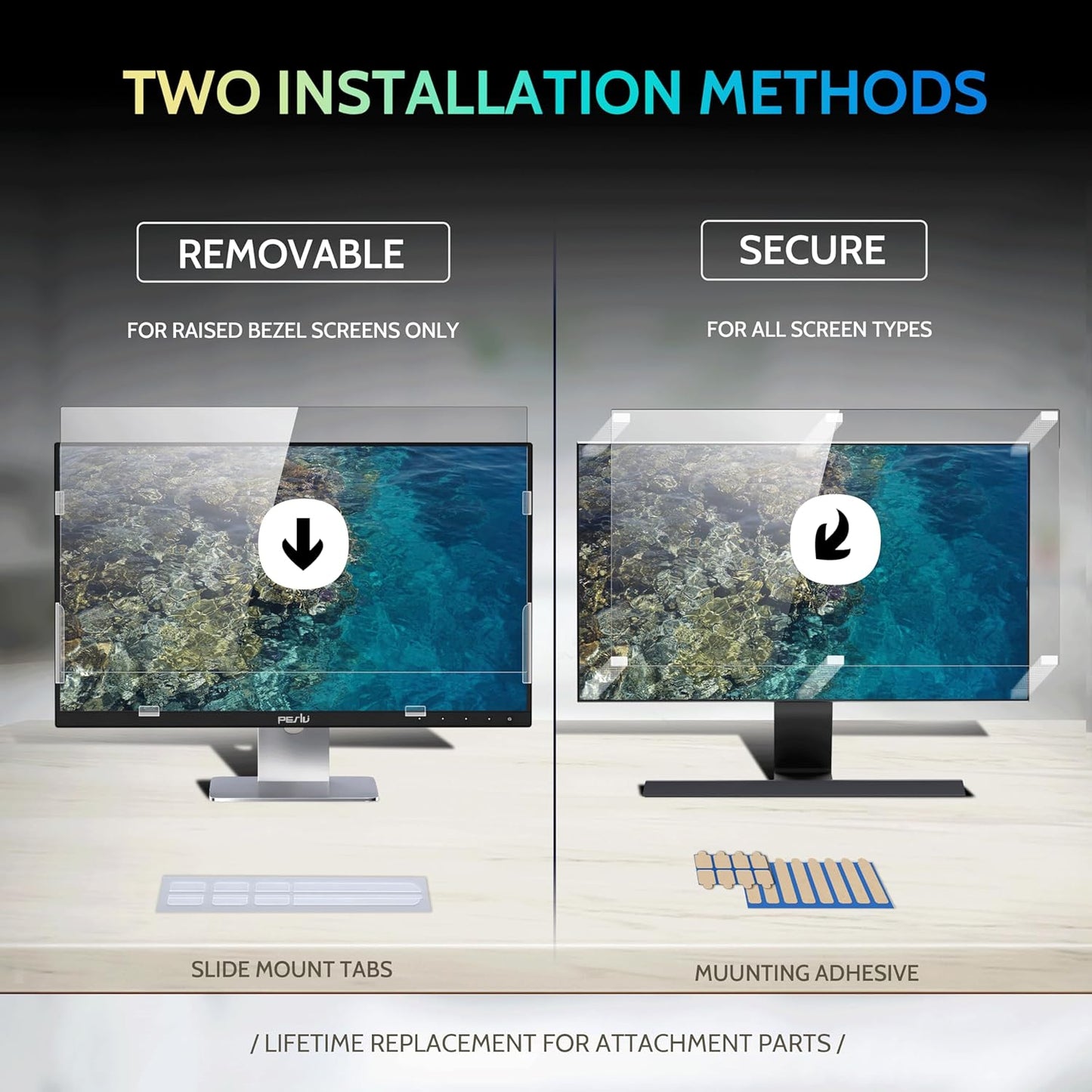 [2 Pack] 28 Inch Privacy Screen for Computer Monitor 16:9 Aspect Ratio, Eye Protection Anti Blue Light Glare Shield, 28inch Removable Black Blackout Anti Spy Desktop Security Private Filter