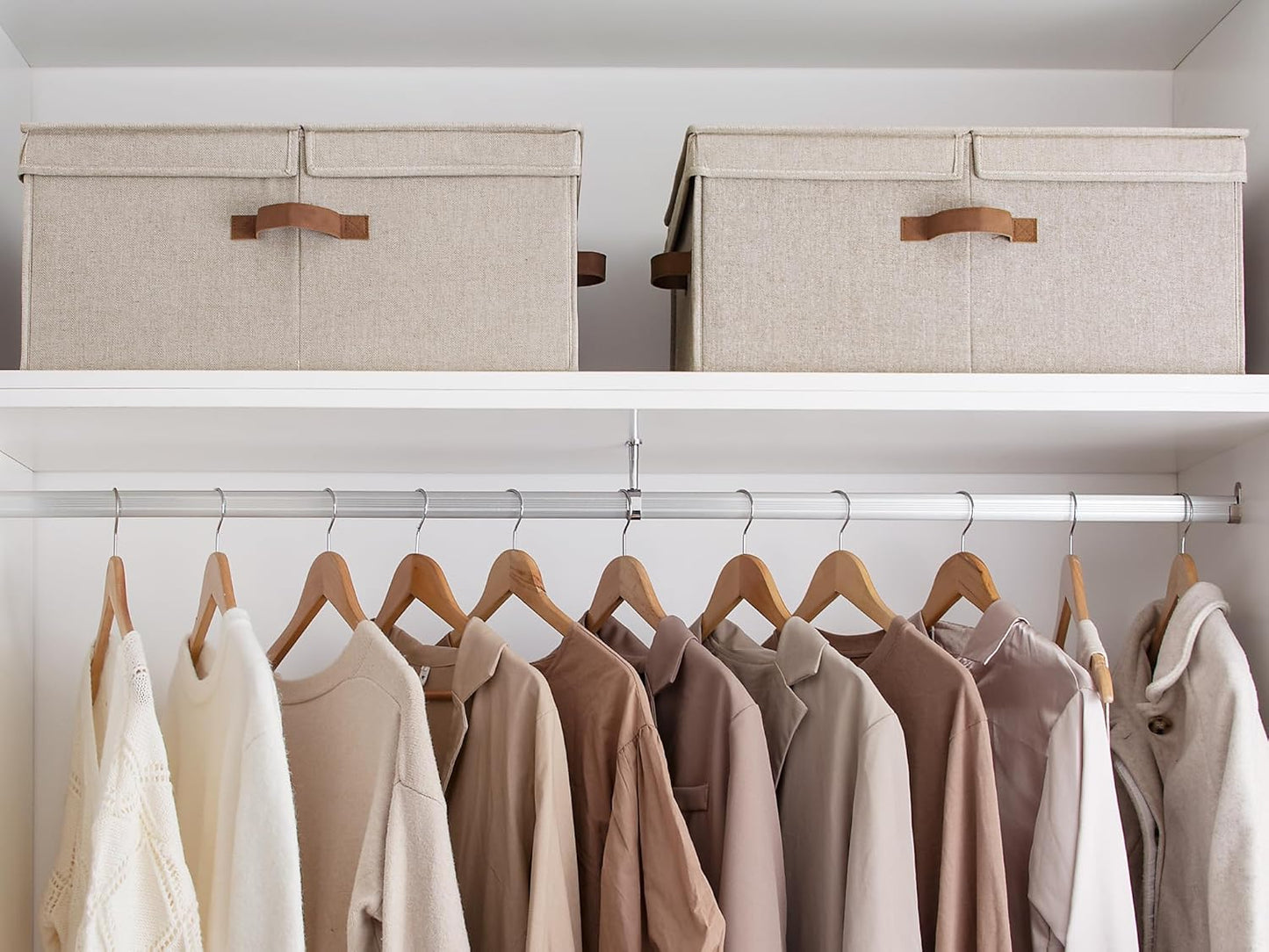 StorageWorks Extra Large Storage Bins with Lids, 55L Decorative Organizer with Divider Board, Fabric Boxes with Handles, Mixing of Brown & Beige, 2-Pack