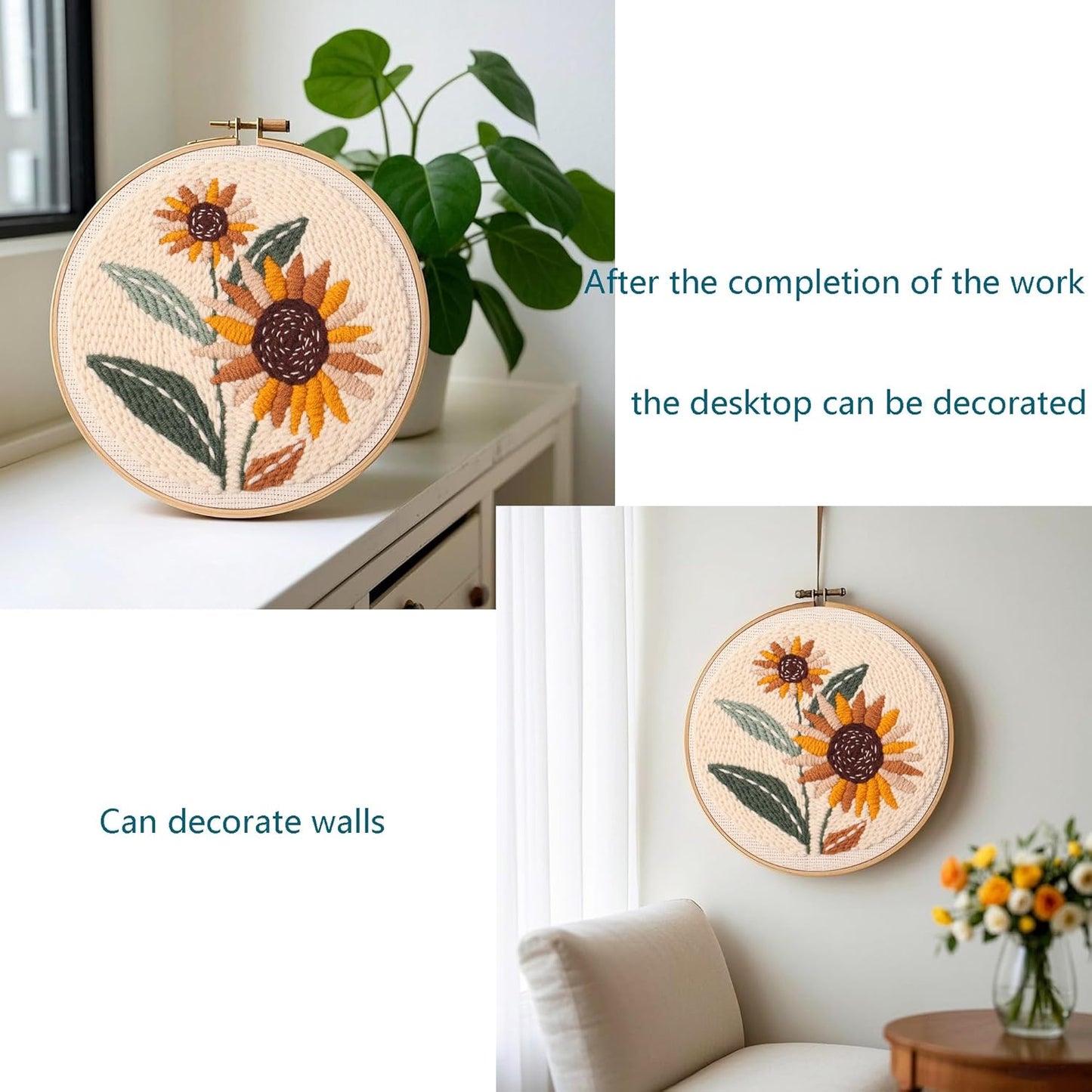 Myfelicity Punch Needle kit,Punch Needle Embroidery Kit - DIY Sunflower Design Starter Set with Threads, Fabric, Perfect for Handmade Crafts & Home Decor.