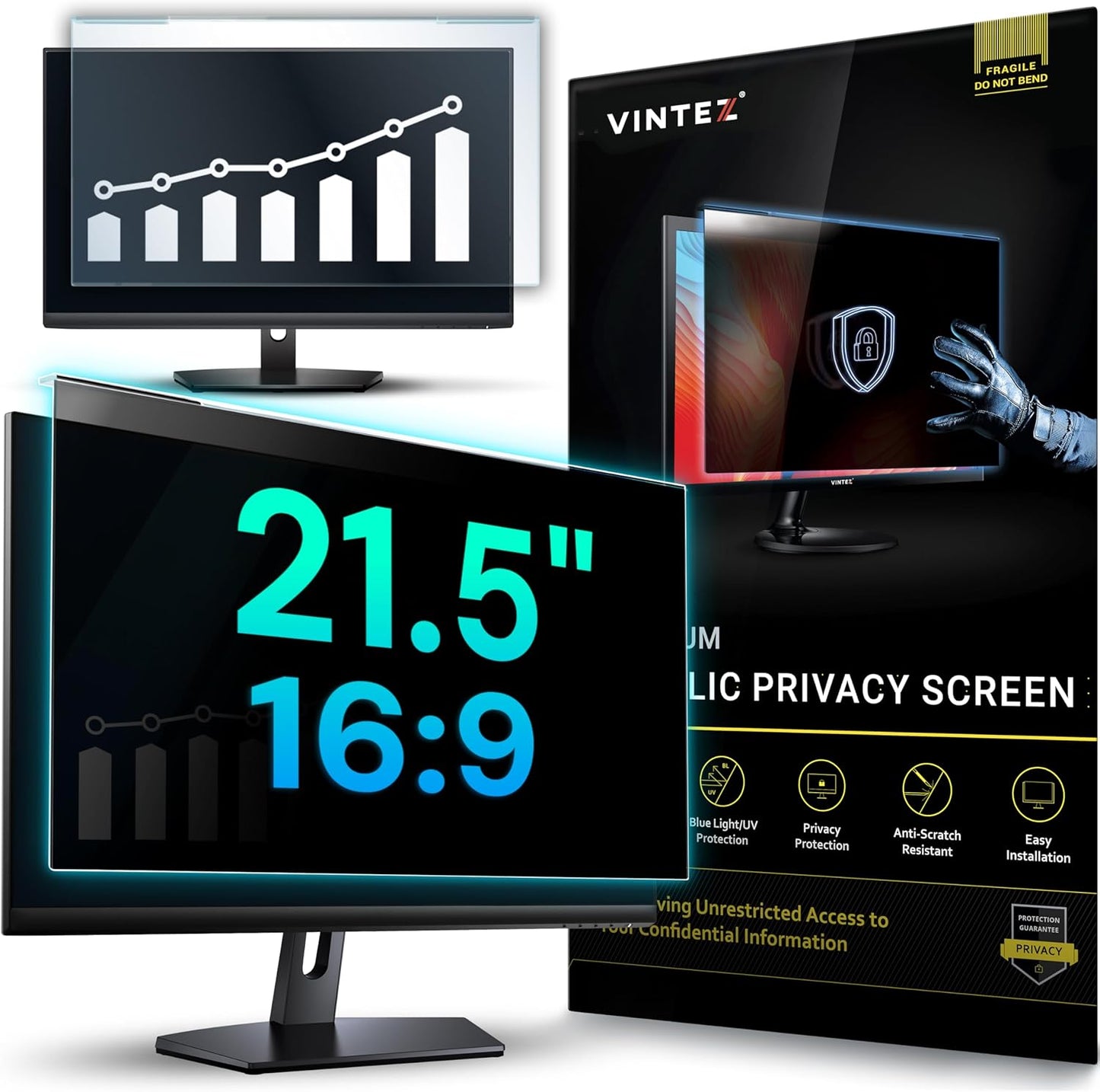 Acrylic 21.5 Inch Computer Privacy Screen Filter for Widescreen Computer Monitors - 19.3" x 11.3" (491 x 288mm) - Monitor Frame Hanging Type