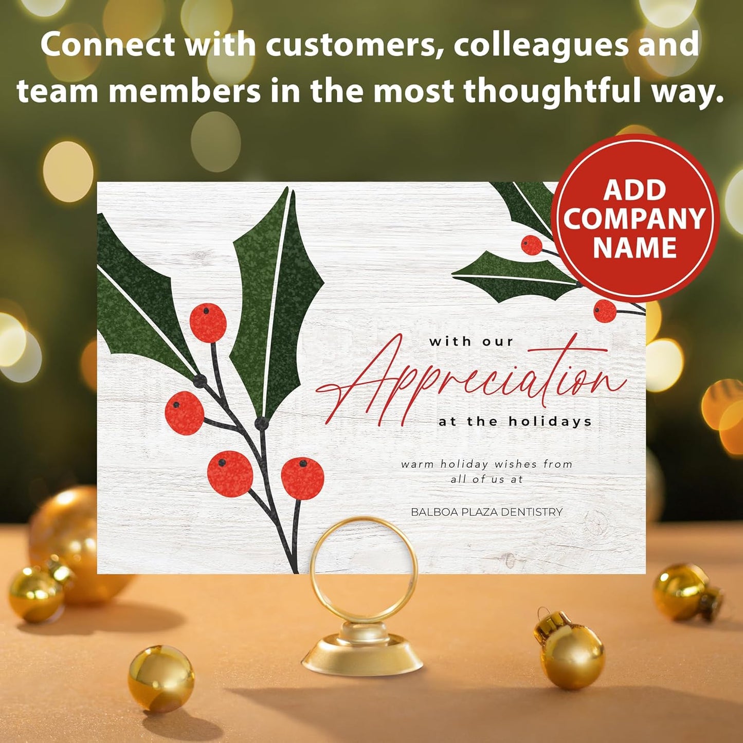 Let's Make Memories Personalized Business Christmas Cards with Envelopes - Premium Quality - 5x7-2025 Holiday Cards & White Envelopes - Holly Gratitude - 250 ct