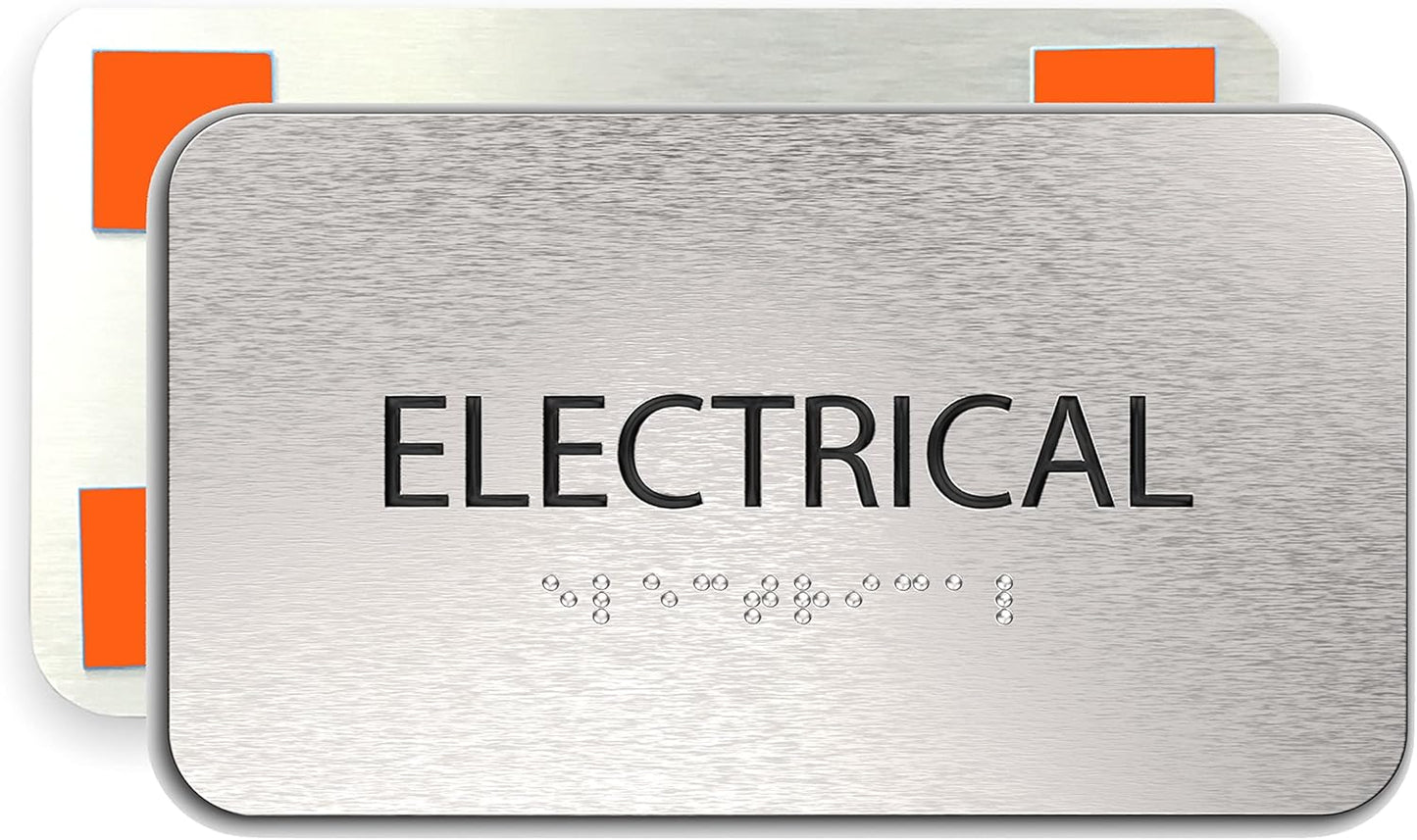 Electrical Room Sign for Business - Office Signs, Aluminum Brushed Silver, Tamper-Proof, Heavy Duty Mounting Tape, Easy Install, Office Décor, ADA Compliant, Grade 2 Braille (7” W x 4” H) ADASigns.org