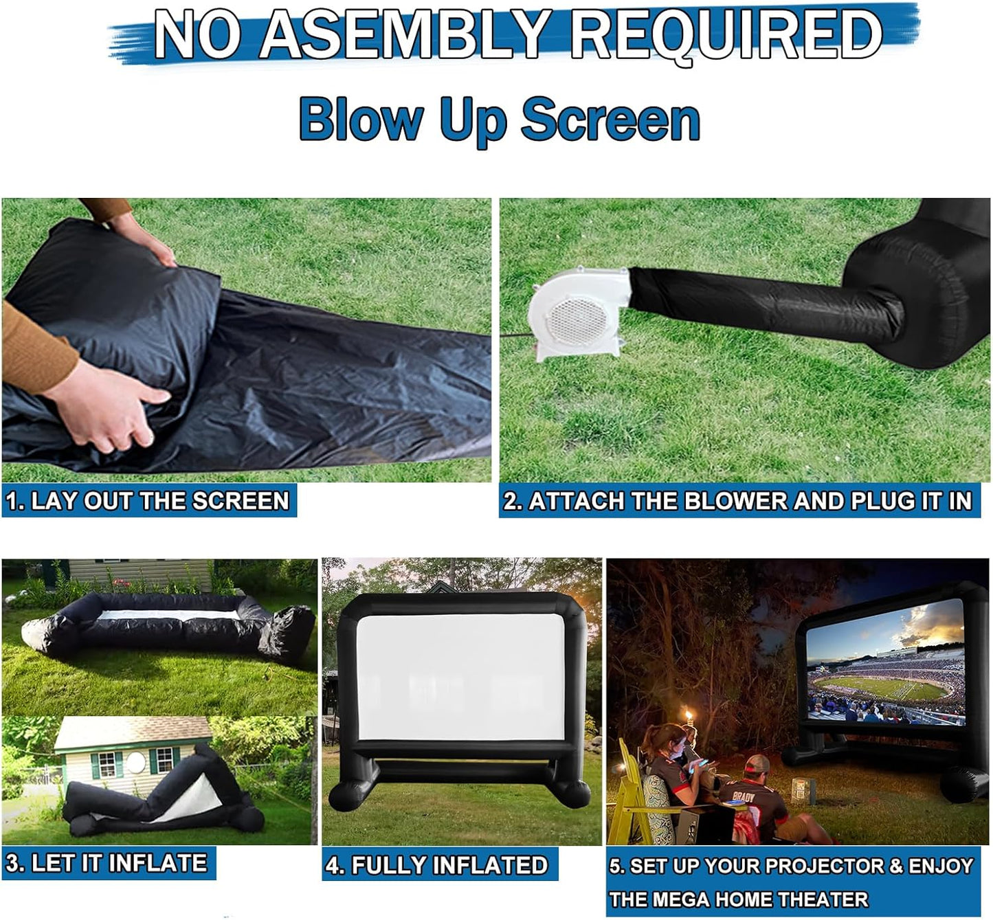 HuaKastro 20 FT Outdoor Inflatable Projector Movie Screen – One-Piece Design, Easy Setup Blow-Up Screen with Fan, Perfect for Parks, Drive-in Movie Nights & Large Outdoor Events (Stable Base)