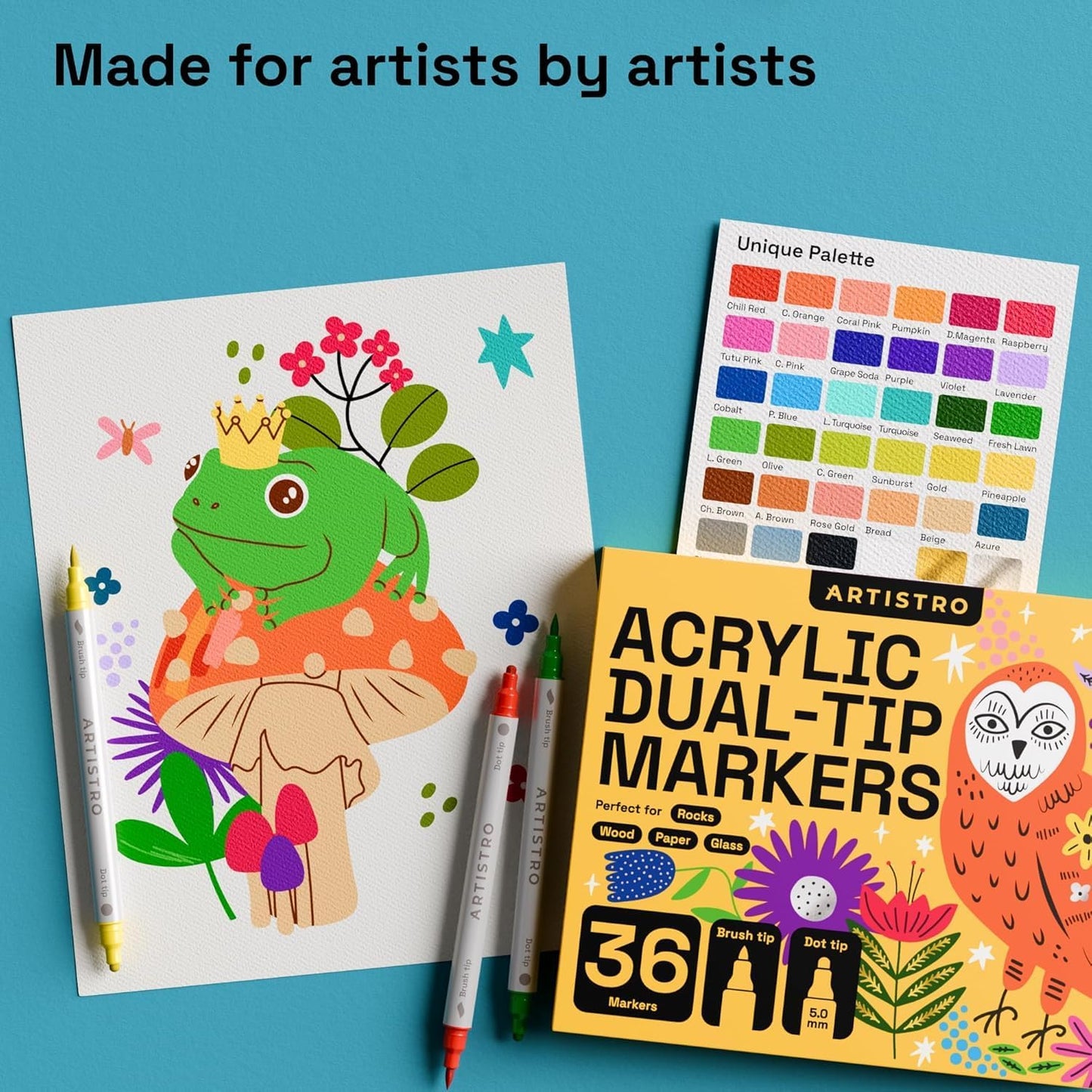 ARTISTRO 36 Wine Glass Acrylic Paint Markers - Washable Non-Toxic Dual Tip Acrylic Paint Pens for Car Window, Mirror, Ceramic