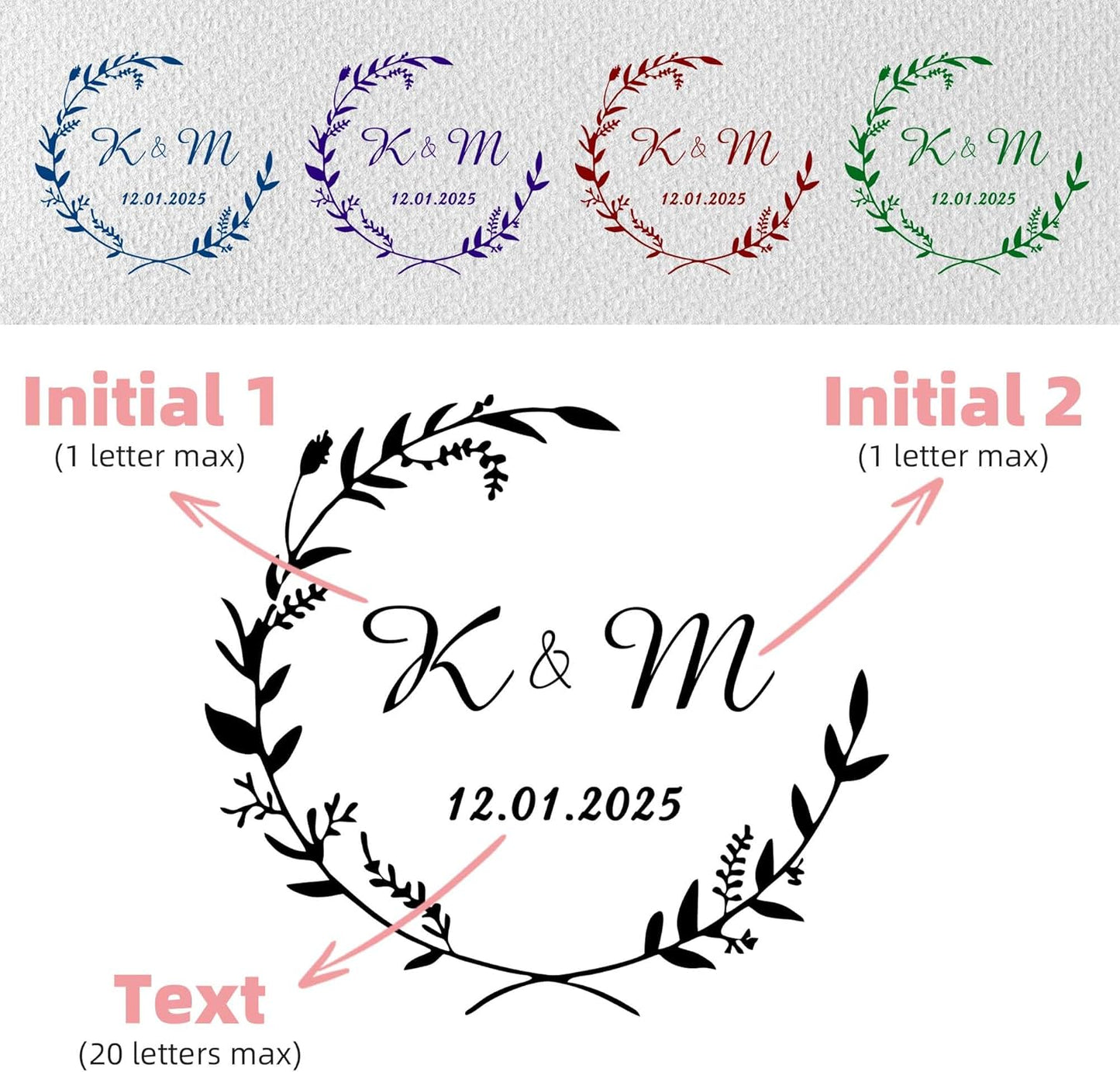 Personalized Wedding Embosser Stamp， Custom Book Business Card Paper Document Notebook, Self Inking Stamp，Book Lover Gifts，Christmas Gifts (Style12)