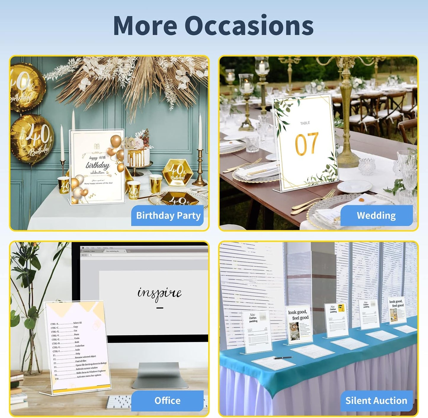 SUNEE 6 Packs Clear Plastic Sign Holders for 8.5x11 Paper, Vertical L-shape Frame for Displaying Signs and Menus