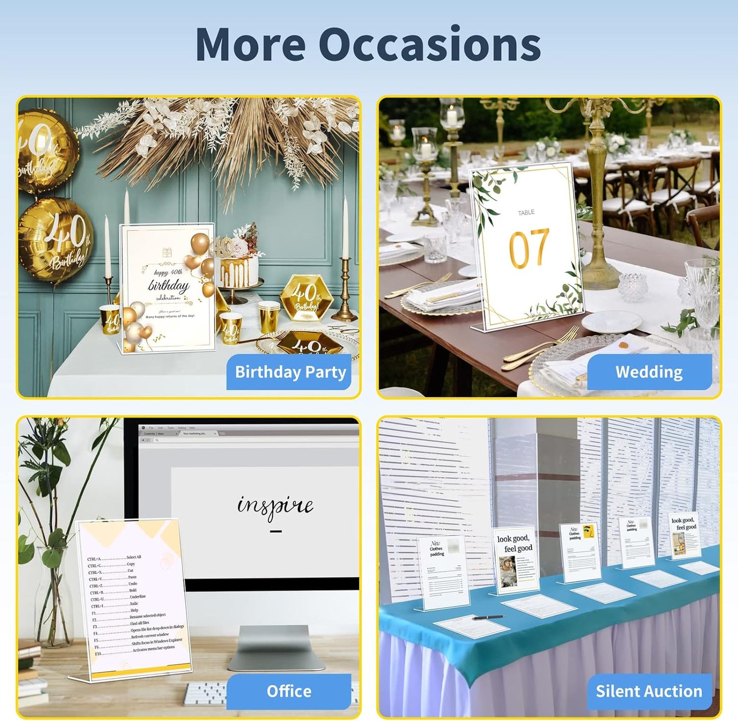 SUNEE 12 packs Clear Plastic Sign Holders for 8.5x11 Paper, Vertical L-shape Frame for Displaying Signs and Menus