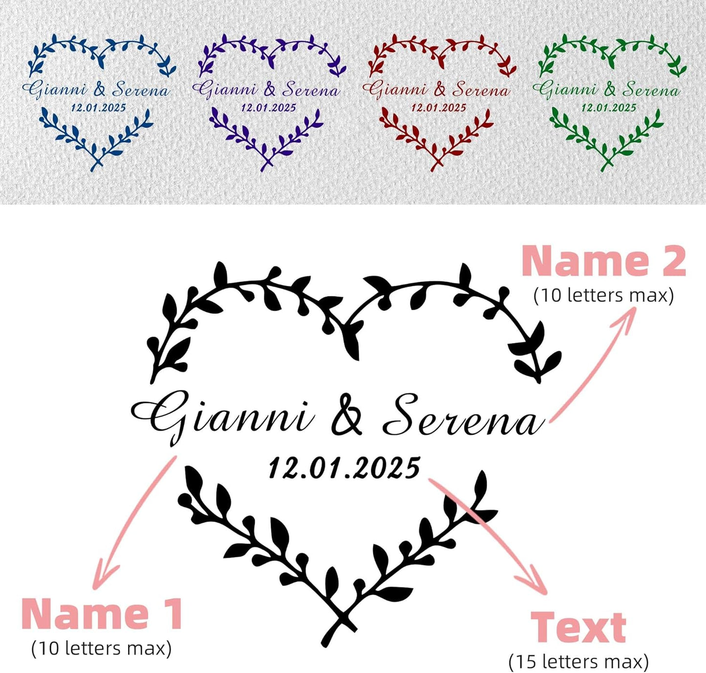 Personalized Wedding Embosser Stamp， Custom Book Business Card Paper Document Notebook, Self Inking Stamp，Book Lover Gifts，Christmas Gifts (Style15)