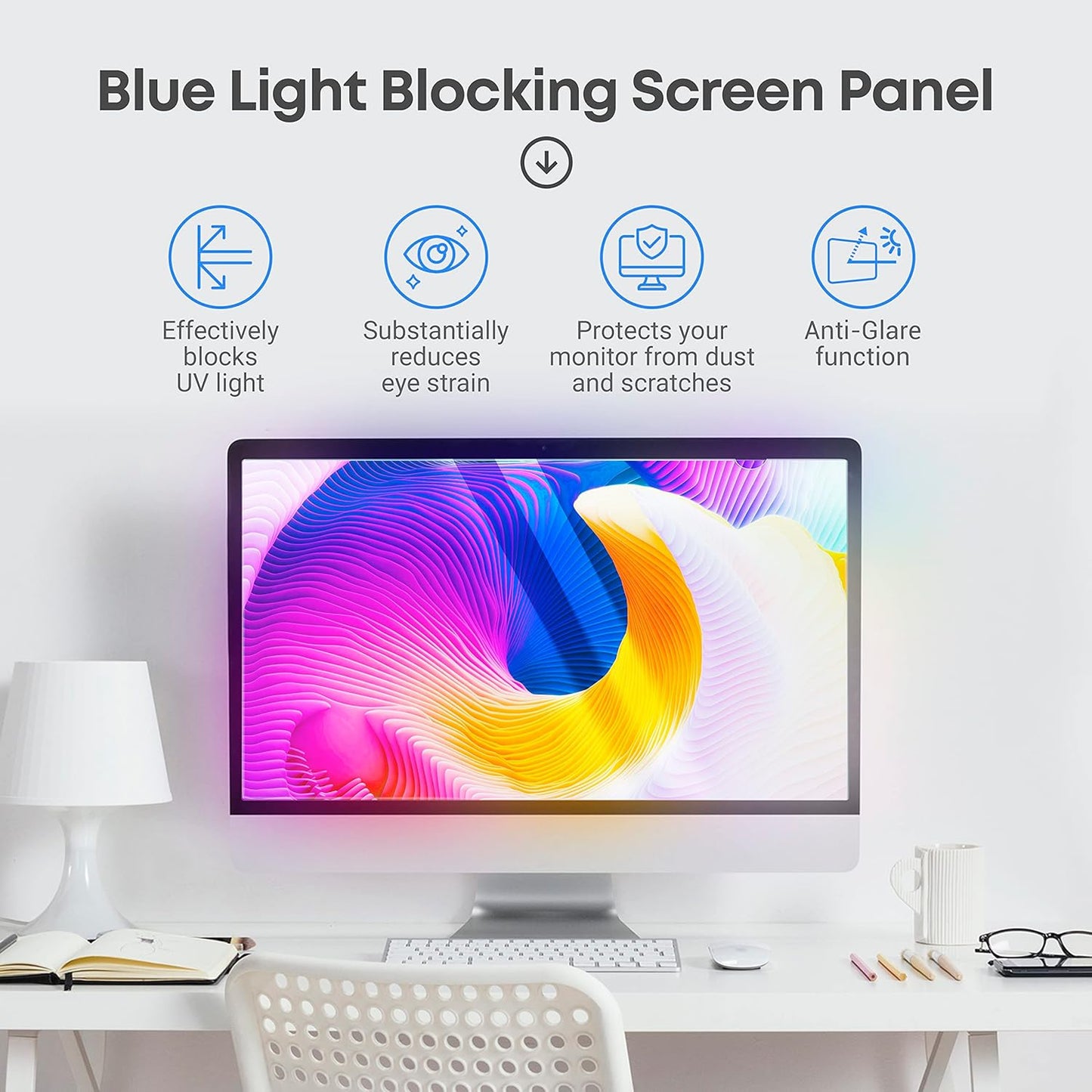 21.5 inch Blue Light Blocking Screen Protector Panel for 16:9 Widescreen Computer Monitor and Laptop - PC Anti-UV Eye Protection Filter Film - Anti-Scratch Diagonal Frame Shield [1 Pack]