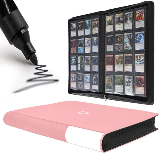 Premium Card Binder 16 Pocket - Fits 1600 Cards，4X4 Ringless Card Album with Sleeves for Trading Cards & Sports Cards（Model C，Light Pink）