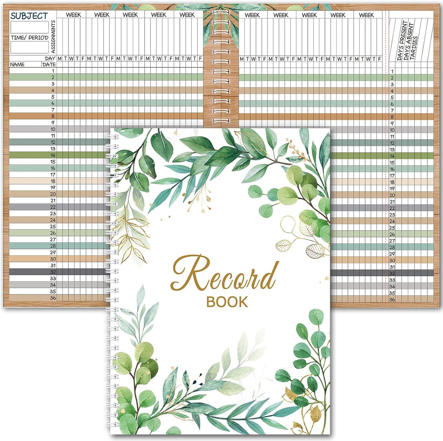 Teacher Record Book Teacher Grade Books 2025-2026 Spiral Bound Record Class Grade Book Office Favors Gift for Classroom Attendance Supplies Decoration Double Sided(Boho Plant)
