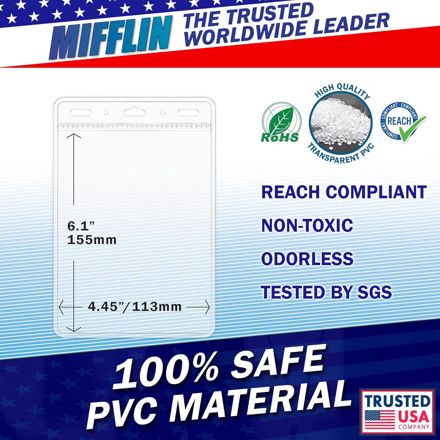 Mifflin-USA Passport & Card Holders (Clear, 4x6 Inches, 50 Pack), Extra Large ID Name Badge Holder, Zipperless Vertical Plastic Card Holders