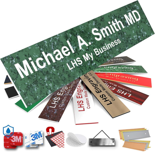 Engraved Name Plates for Door Sign Personalized Green Marble Plastic Plaque with White Letters - Made in USA 2x12 S4