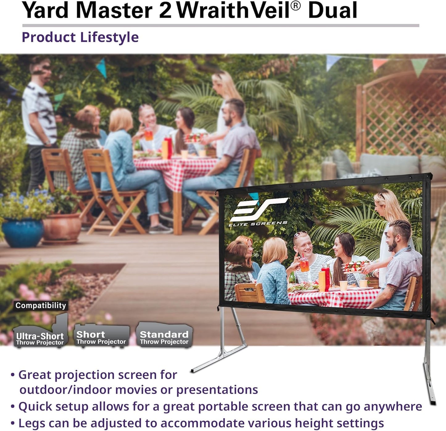 Elite Screens 100-inch Wraith Veil DUAL, 16:9, 0.8 Gain, 150° Viewing Angle, Front & Rear Projection Screen, Yardmaster 2 OMS100H2-Dual