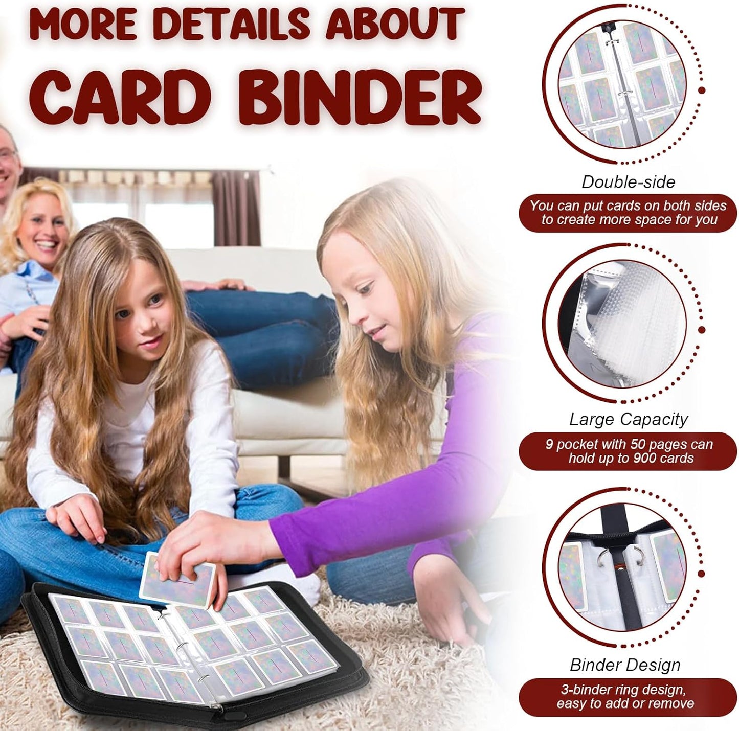 Card Binder 9 Pocket, Othran Trading Card Binder 900 Pockets Card Collection Binder with 50 Removable Sleeves for Trading/Sports/Game Cards