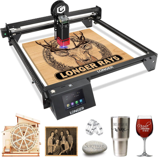 LONGER Laser Engraver, Ray5 5W Higher Accuracy DIY Laser Cutter Engraving Machine with 3.5" Touch Screen, App Offline Control,400x400mm,0.08mm Laser Spot, for Wood Metal Acrylic Glass