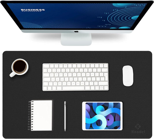 K KNODEL Small Office Leather Desk Mat, Mouse and Keyboard Pad, Computer and Laptop Mat, Desktop Protector and Cover, Writing Pad and Blotter (23.6"x13.8", Black)