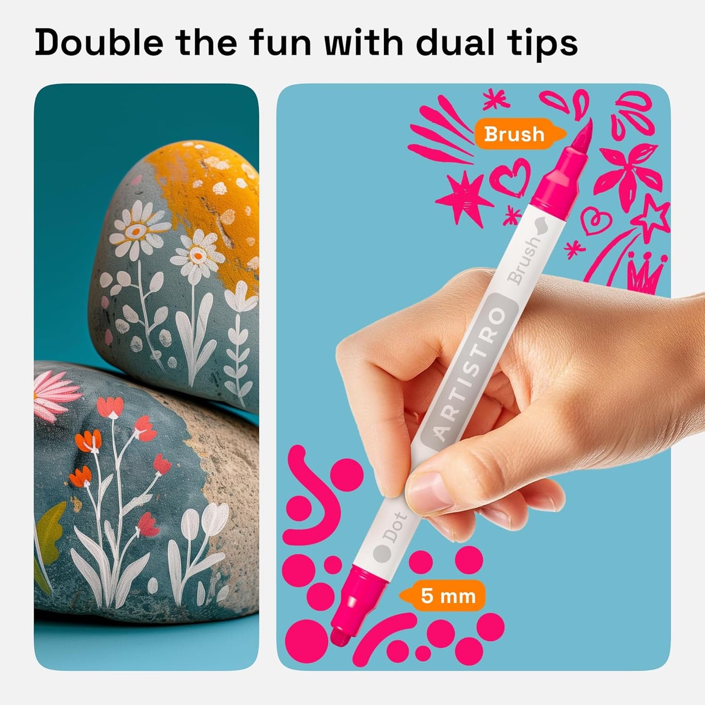 ARTISTRO 36 Wine Glass Acrylic Paint Markers - Washable Non-Toxic Dual Tip Acrylic Paint Pens for Car Window, Mirror, Ceramic