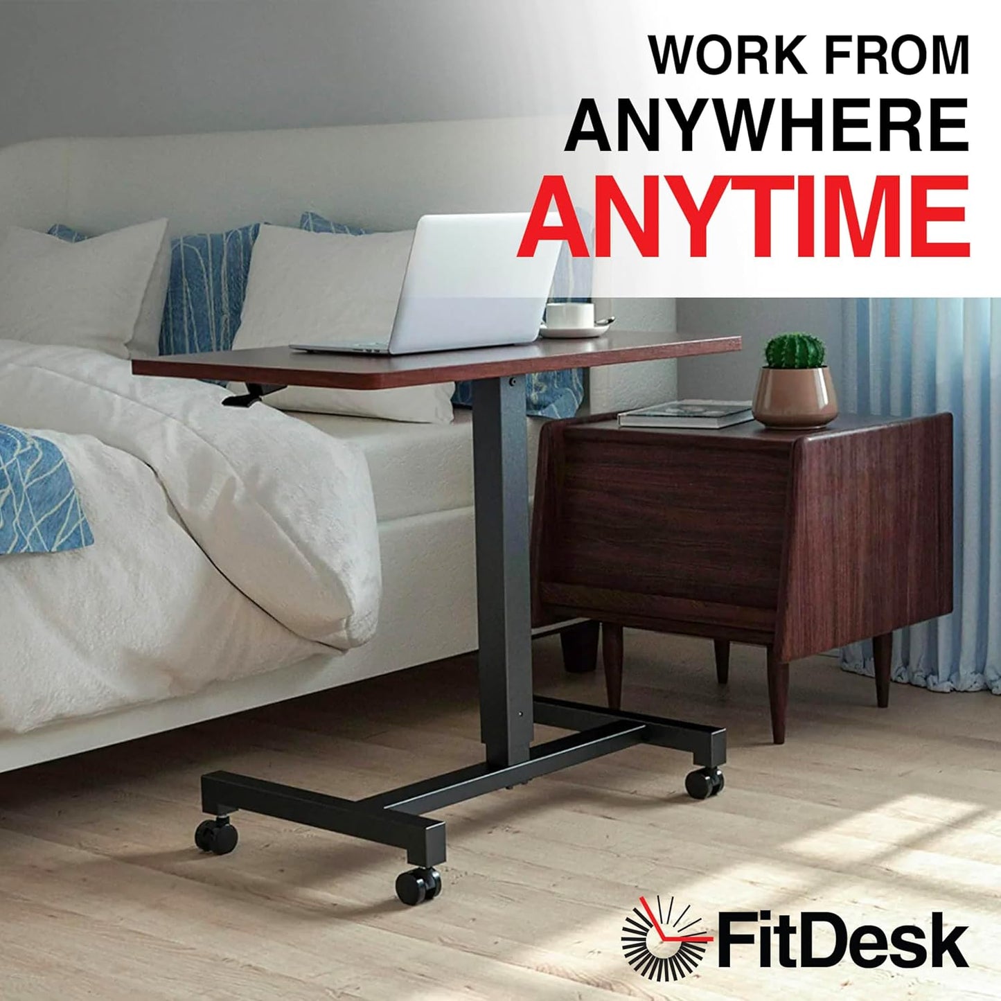 FitDesk Portable Laptop Desk, Rolling Standing Workstation Adjustable Height, Compact Standing Table with Large Surface, Small Stand Desk for Home Office, 30 lb Weight Limit – Walnut, 27" Tabletop