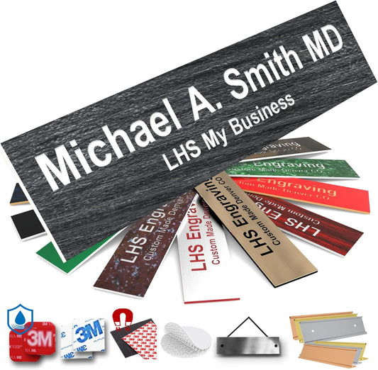 Door Name Plate Personalized for Office Ash Plastic Name Plate White Letters - Made in USA 2x8 N1