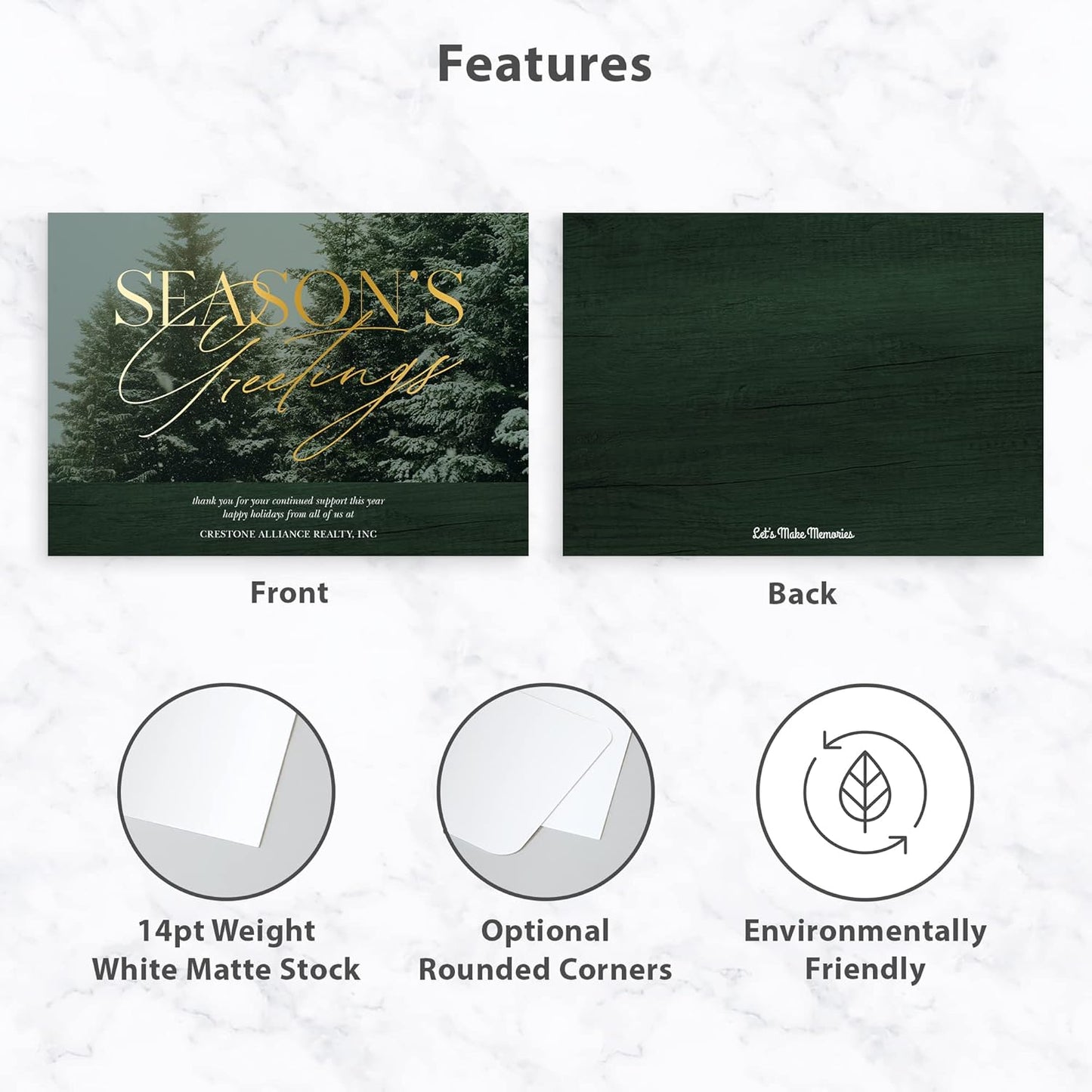 Let's Make Memories Personalized Business Christmas Cards with Envelopes - Premium Quality - 5x7-2025 Holiday Cards & White Envelopes - Snowy Pines - 150 ct