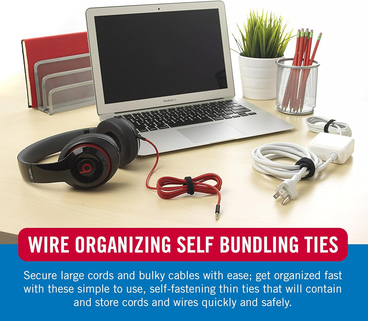 VELCRO Brand ONE-WRAP Cable Ties, 100Pk, 8 x 1/2" Black Cord Organization Straps, Thin Pre-Cut Design, Wire Management for Organizing Home, Office and Data Centers